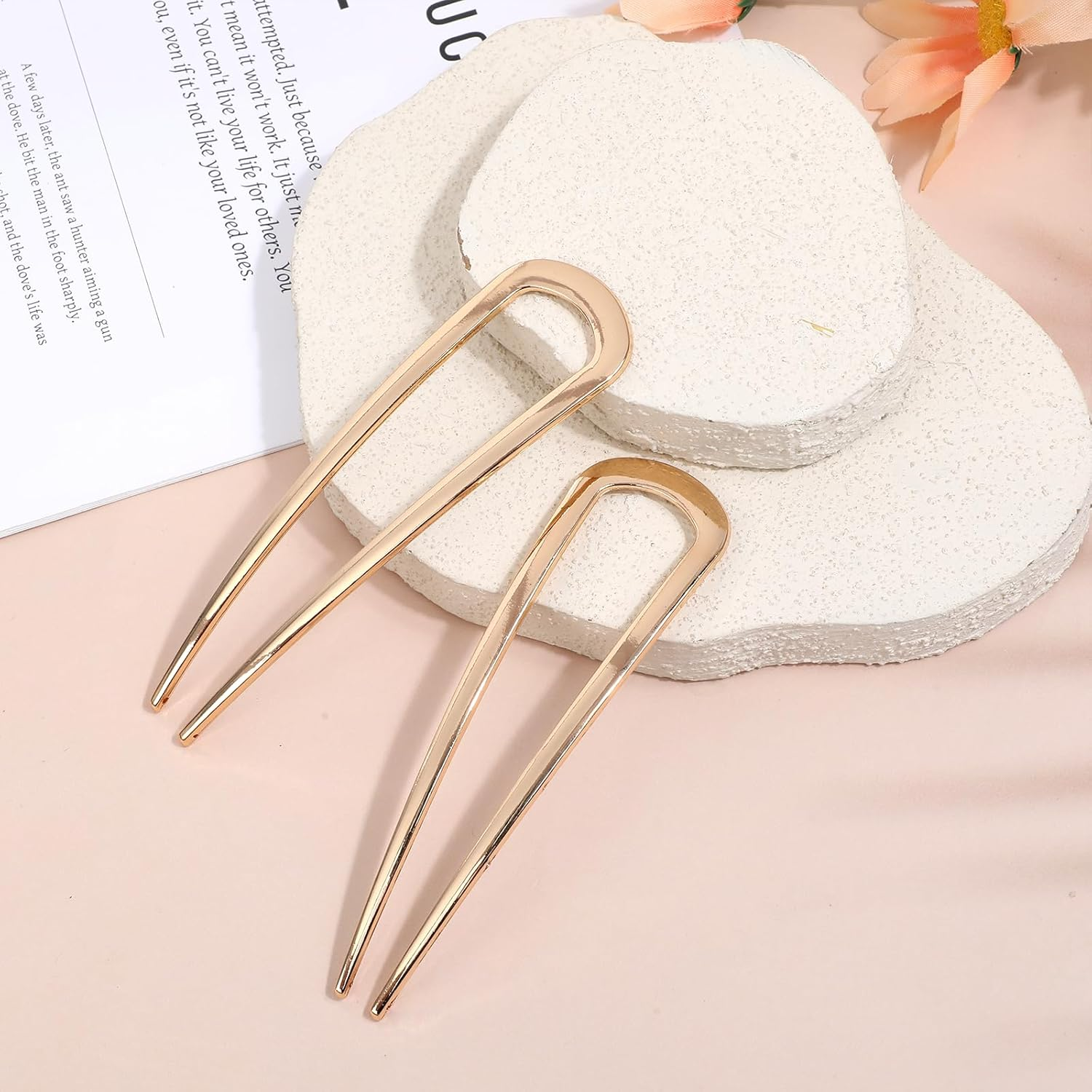 2 Pieces French Twist Hair Pins, U Shaped Hair Pins for Thick Hair, French Hair Pins for Women, Bun Pins for Hair, Chignon Hairpin Tool for Girls, Hair Types, Styling Accessories image number 2
