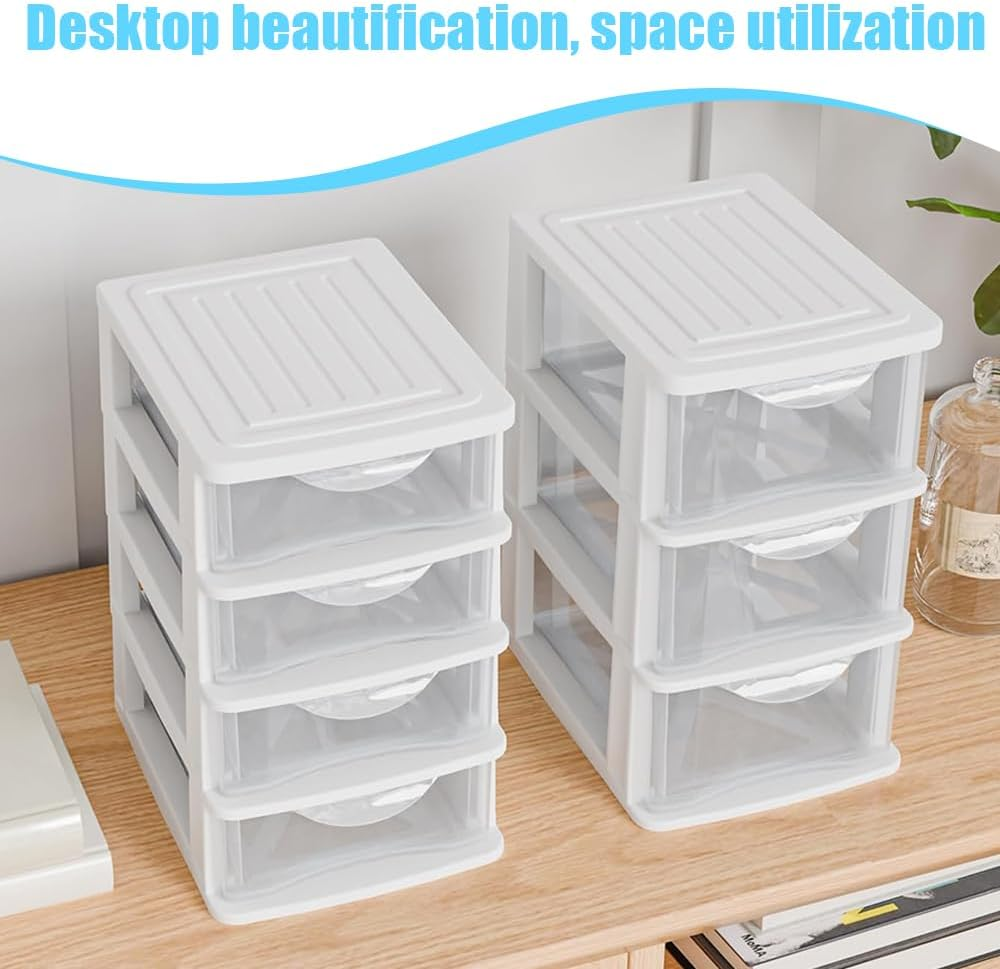 4 Layer Clear Plastic Drawer Oragnizer, Drawers Closet Storage Box, Desktop Container Case for Office Bedroom Living Room Organizer, 14.2 * 18.3 * 23.5Cm, White