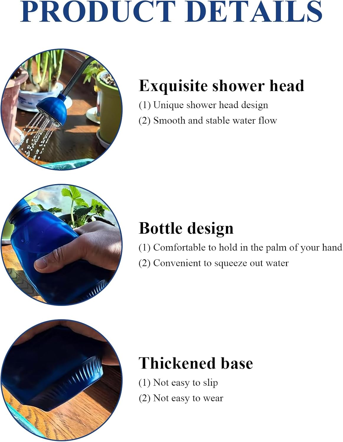 Rhoyee 450Ml Mini Watering Can for Indoor Plants &ndash;Squeeze Bottle with Precision Spout & Spray Head &ndash;Leak-Proof Plastic Plant Water Bottle for Succulents, Seedlings, Bonsai & Office Desk Plants (Blue)