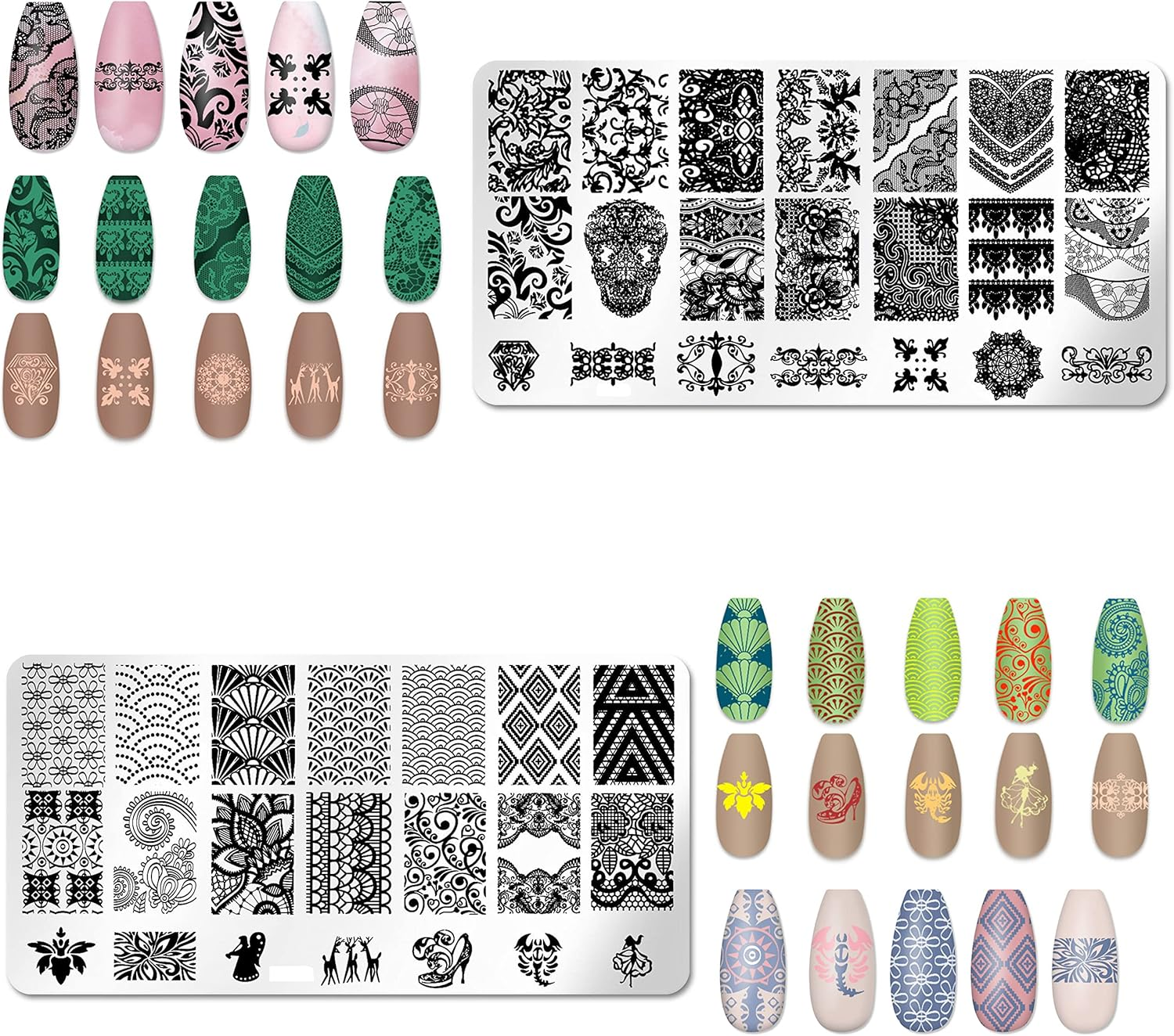 Nail Stencil Stamp Set, 5 Pieces Nail Stamping Plate with 1 Transparent Stamp, 1 Piece Scraper, Nail Art Tool for Women Girls