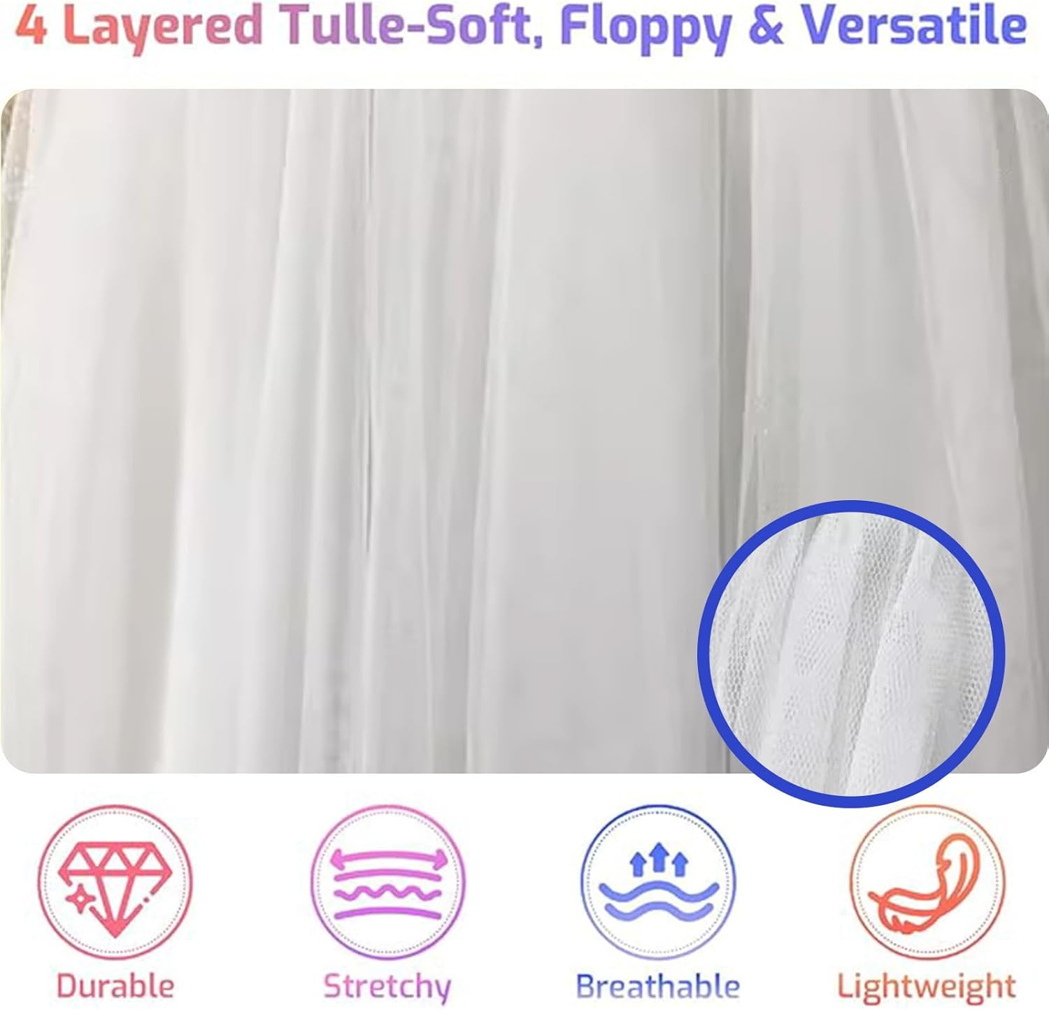 Tutu Skirt for Women - 4-Layer Vintage Tulle Pettiskirt | 1950S Fluffy Ballet Skirt, Adult Tutu for Dance, Costume & Photo Shoot image number 4