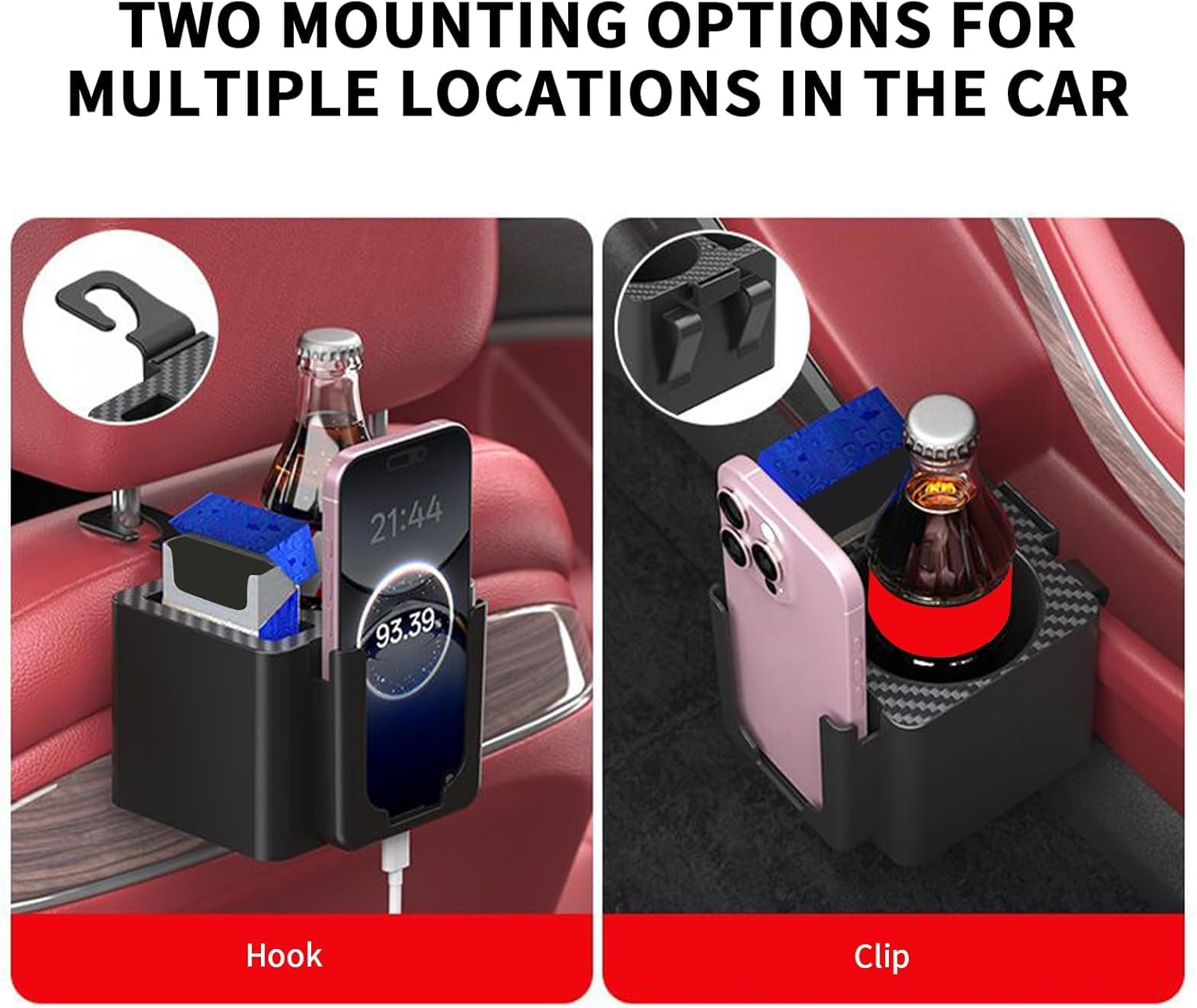 Cup Holder for the Back Seats in the Car, Headrest Drink Holder, Storage Hook, Organiser with Drink Holder & Tray for Snacks and Travel Utensils in the Rear Area image number 4