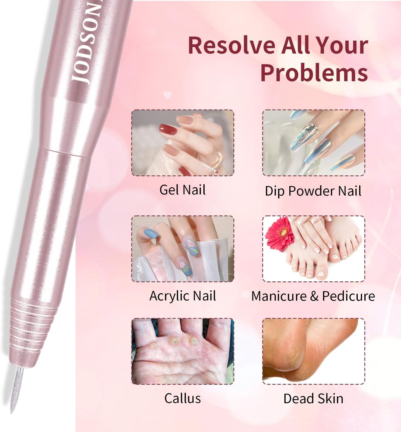 JODSONE Professional Electric Nail Drill 20000RPM Low Noise Work Efficiently with 6 Replacement Drills for Salon and Home Use image number 2