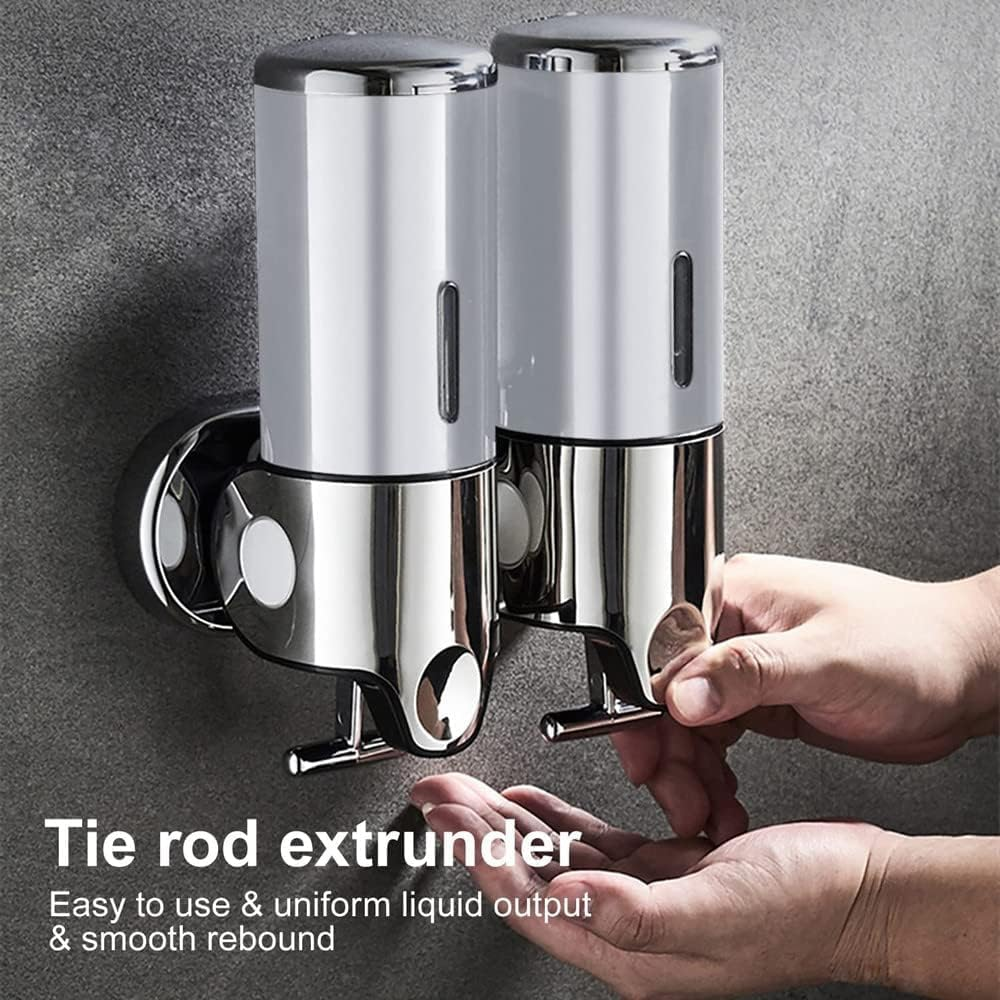 Wall Mounted Bathroom Shower Pump Dispenser and Organizer, Dispensers Holds Shampoo, Soap, Conditioner, Shower Gel, for Bathroom Kitchen Hotel, No-Drill (Silver) image number 4