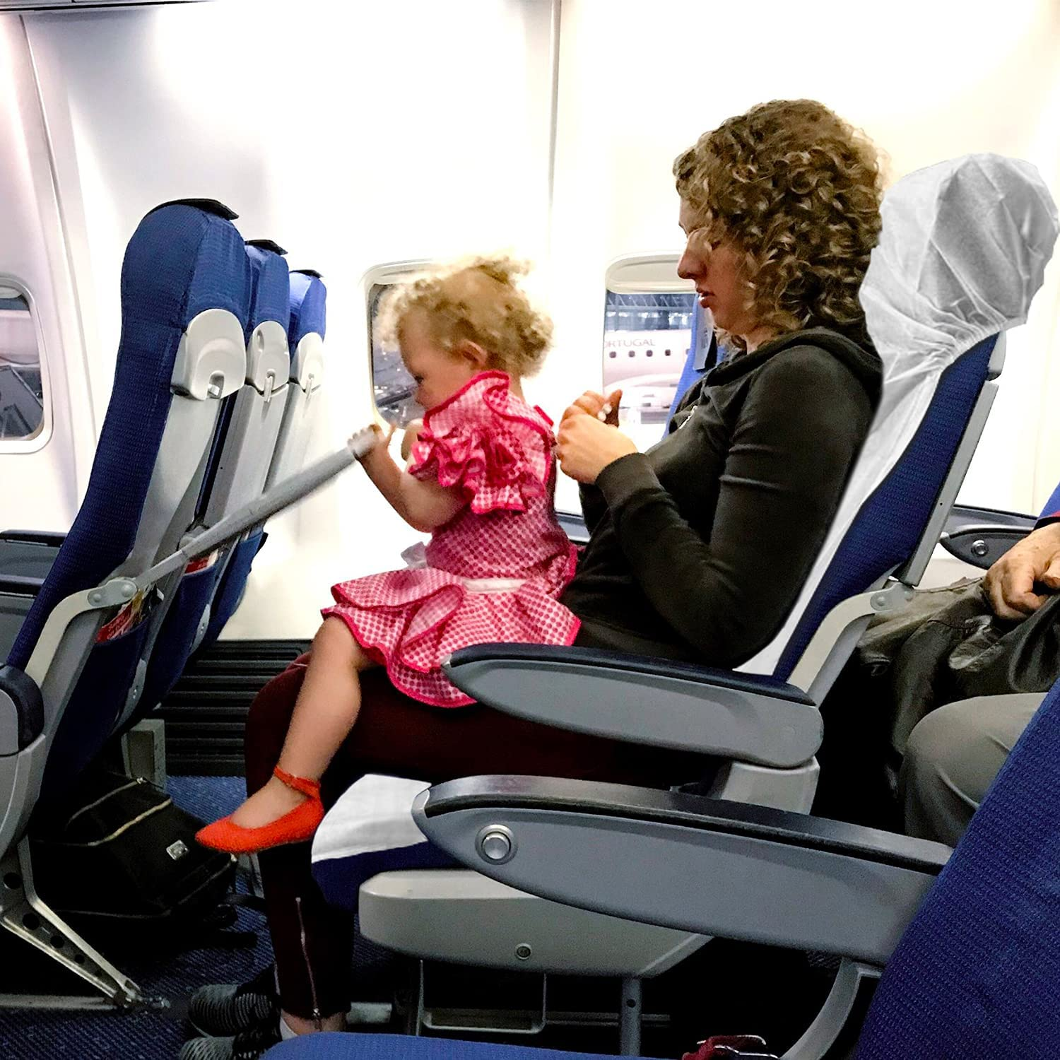 Lainrrew 6 Pcs Disposable Airplane Seat Covers, Non-Woven Fabric Safety Protection Seat Cover Portable Disposable Seat Protectors for Airplane, Train, Bus, Car, Airplane, Office, Movie Theatre image number 4