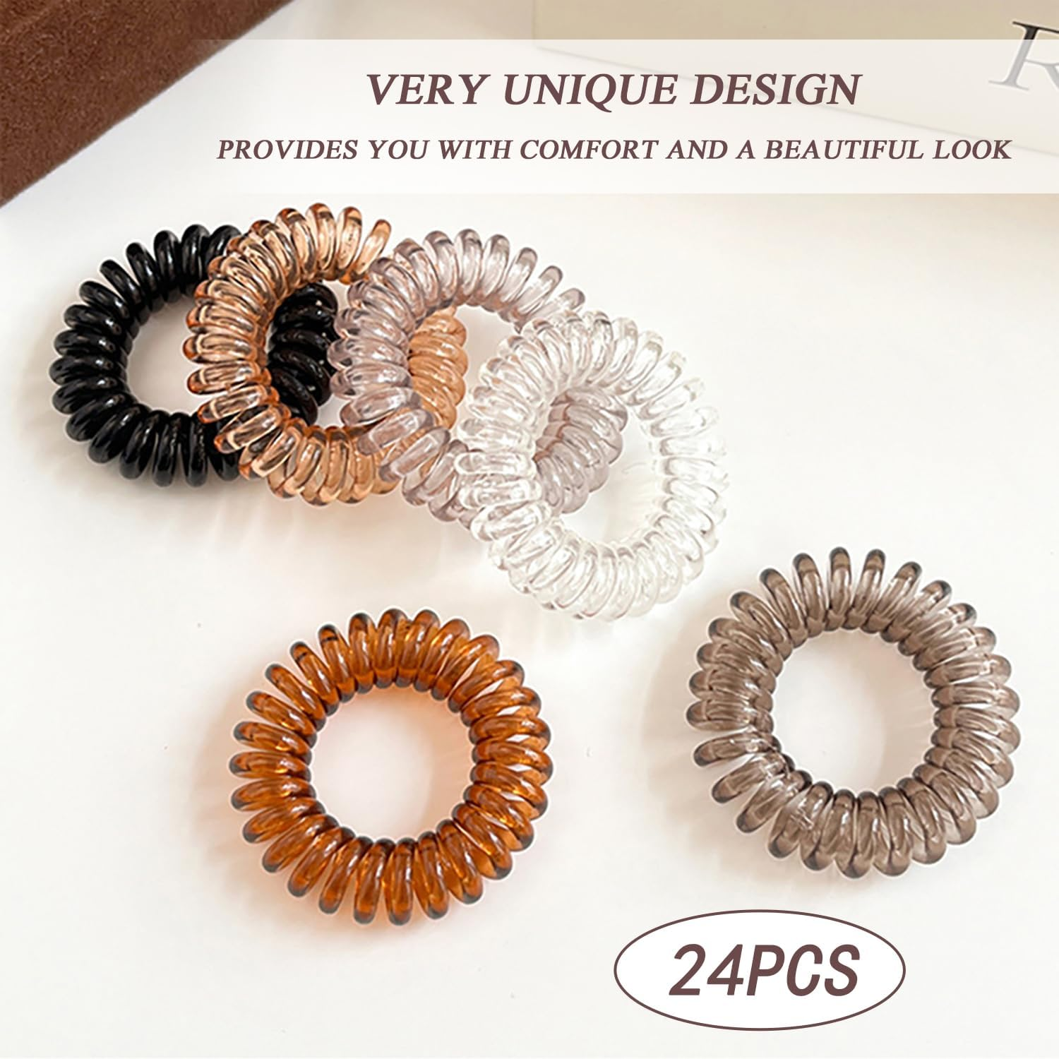 TRKETK Pack of 24 Spiral Hair Bobbles, Elastic Hair Bobbles, Telephone Cable, Plastic Spool, Hair Bobbles, Spiral Telephone Cable, Hair Band, Elastic Hair Band for Girls and Women image number 1