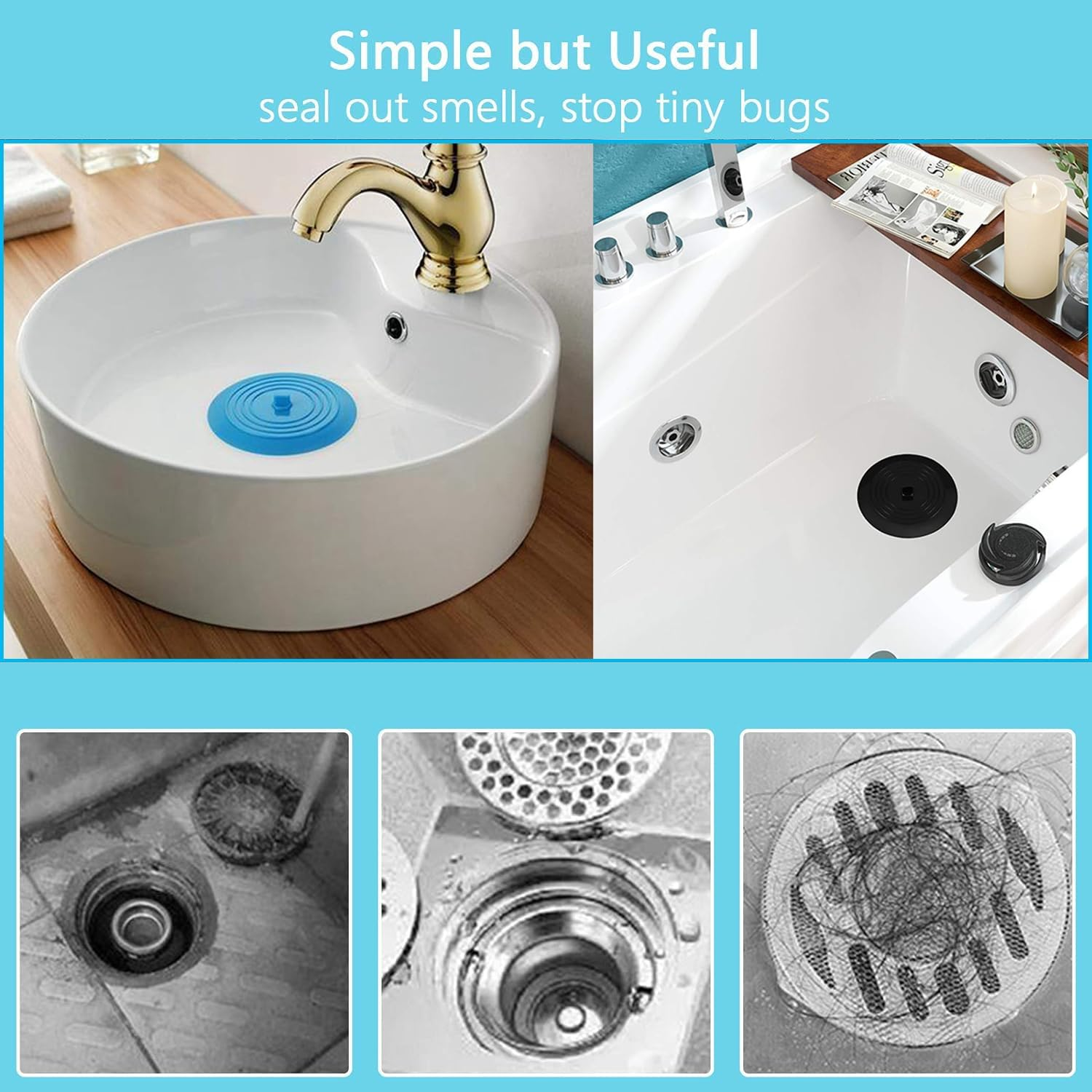 Paifeancodill Silicone Tub Stopper, 2 Pcs Sink Plug, 6" Drain Plug Hair Stopper Flat Suction Cover, Bathtub Drain Stopper, Sealing Sink Cover, Bath Plug for Kitchen Bathroom (White+Gray) image number 1