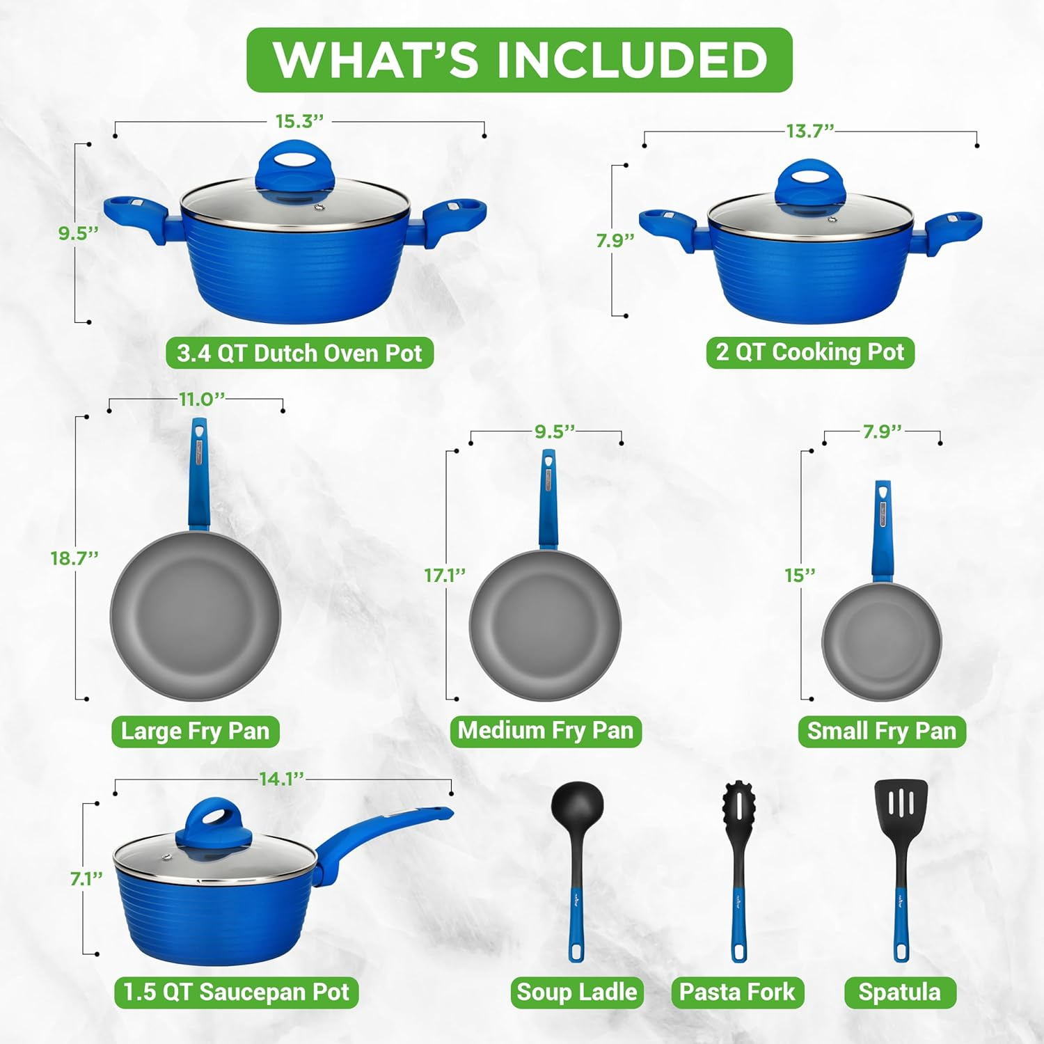 Nutrichef - NCCW12BLU Nutrichef Nonstick Kitchen Cookware Set - Professional Hard Anodized Home Kitchen Ware Pots and Pan Set, Blue image number 2