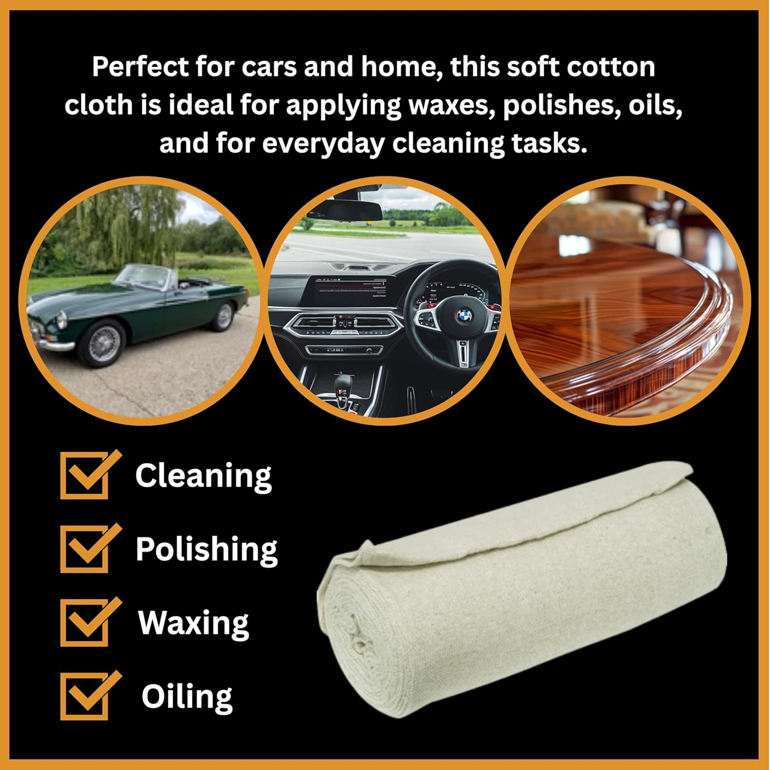 400G Stockinette Roll &ndash; 100% Pure Cotton Car Polishing Cloth, 9M Mutton Cloth Roll &ndash; Ultra-Soft, Lint Free Cloth for Waxing Wood, Buffing & Detailing &ndash; Reusable Polish Rag image number 3