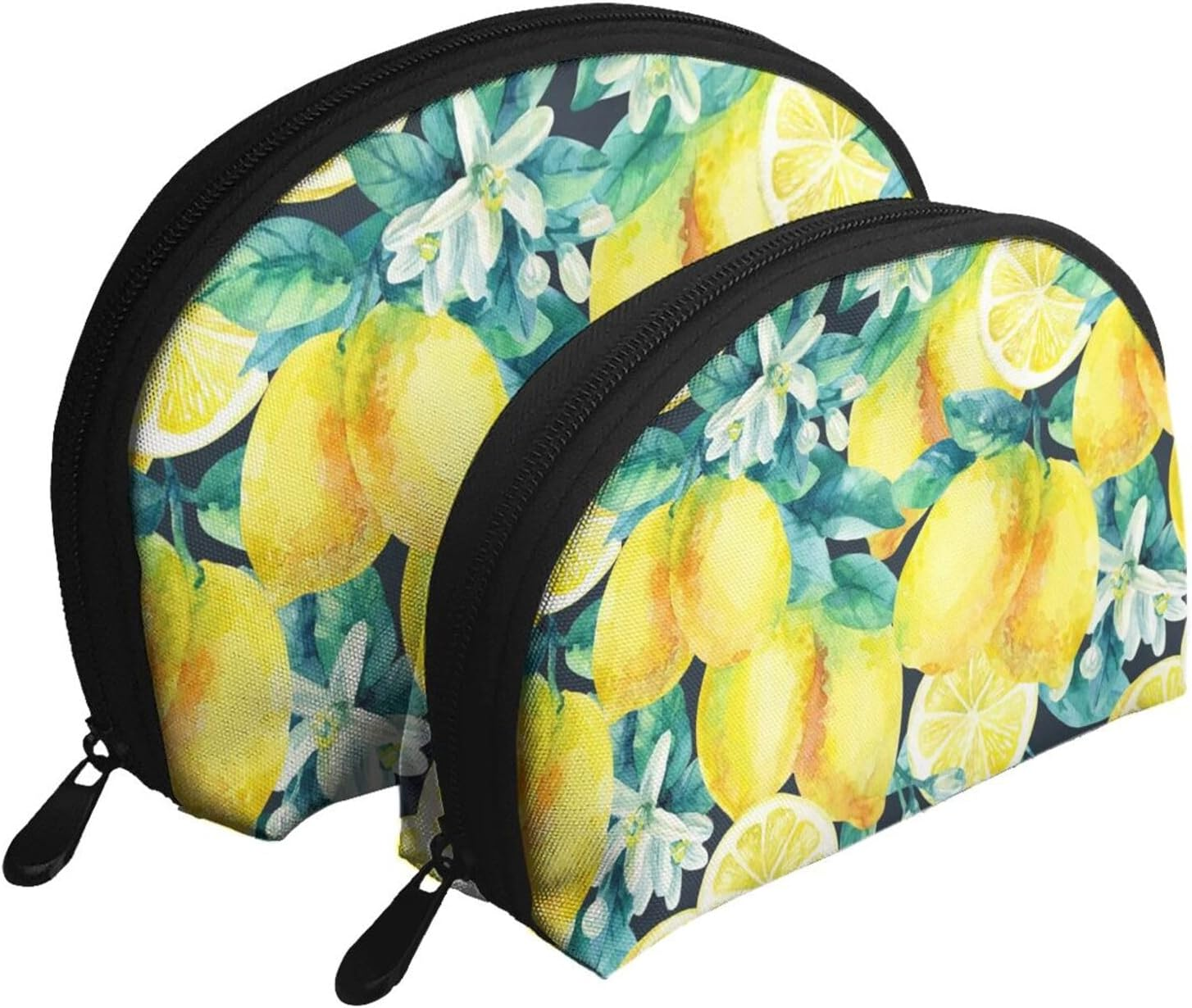 Cozimangoe Coin Pouch Makeup Bags Set, 2 Piece Shell Shape Cosmetic Bag with Pockets for Daily Travel Handbag Lipstick Keys Toiletry, Personalized Fresh Fruit Yellow Lemon Limes