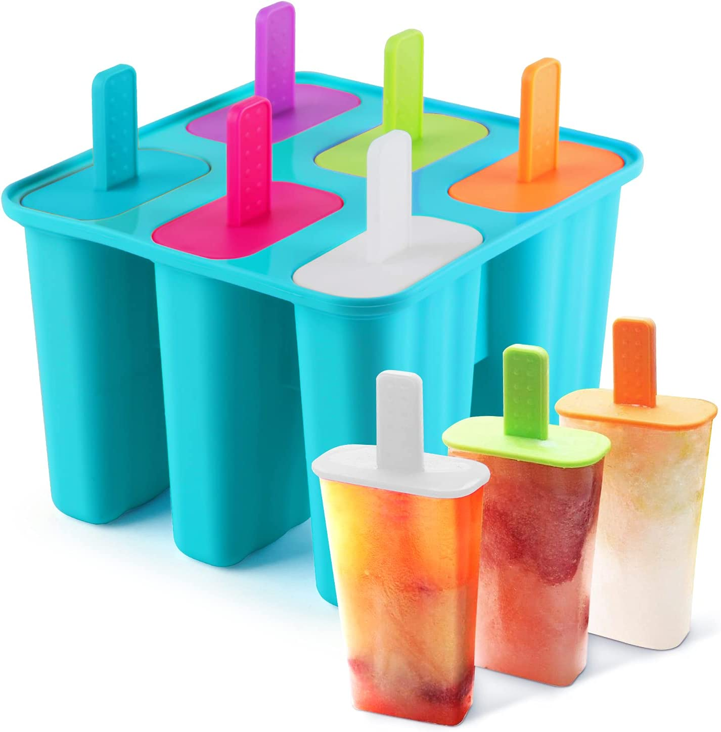 DEHUB Ice Cream Moulds, 6 Pieces Silicone Ice Pop Molds BPA Free Popsicle Mold Reusable Easy Release Ice Pop Maker - Food Grade Ice Pops Shapes for Homemade Popsicle