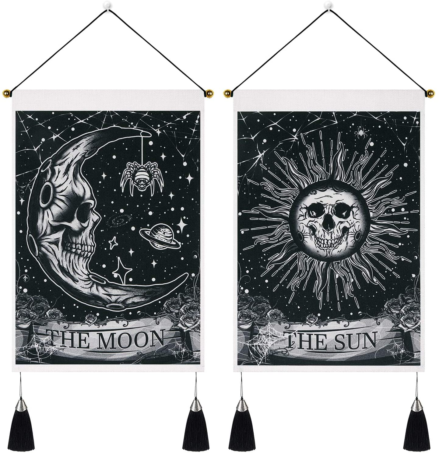Pack of 2 Tapestry Moon and Star Tapestry Ocean Wave Tapestry Black and White Tapestries Mountain Tapestry Sunset Great Wave Tapestry Wall Hanging for Room (13.8 X 19.7 Inches)