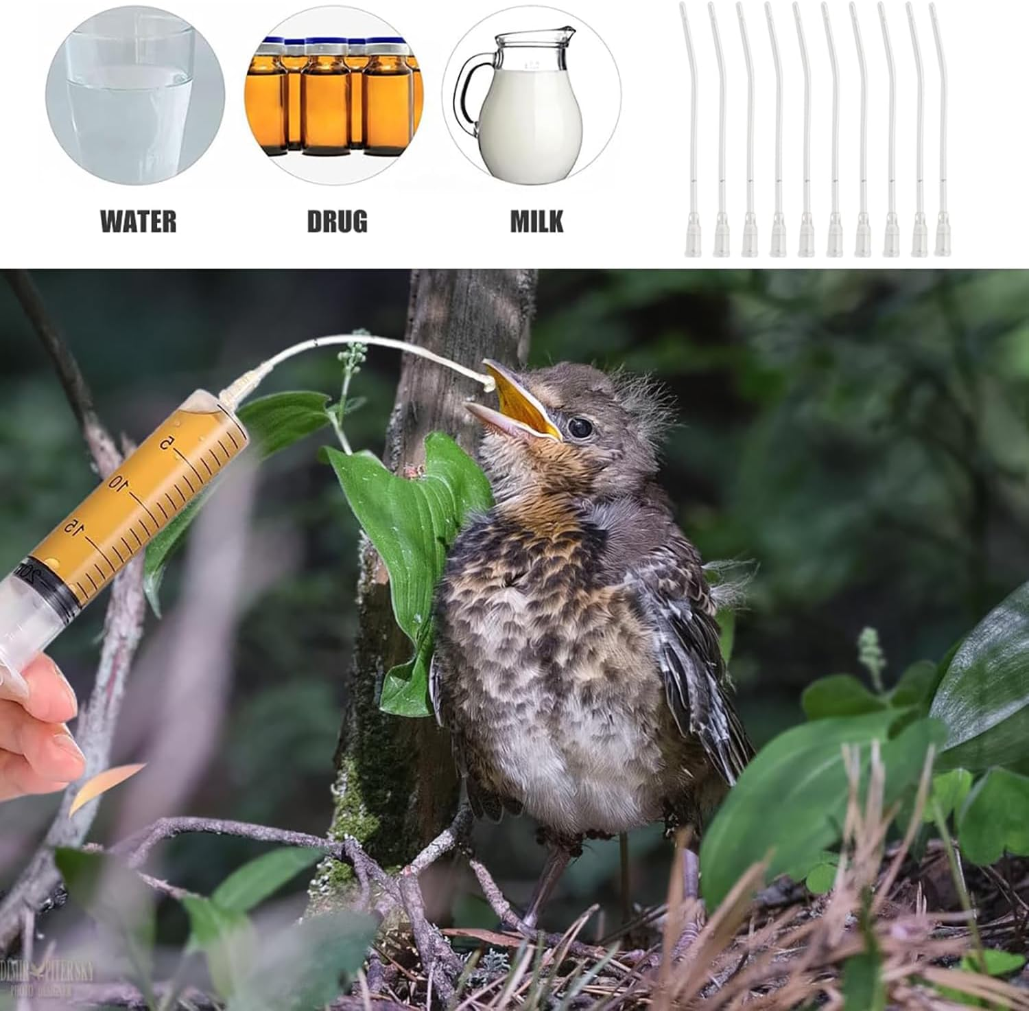 Baby Feeding Set,10Ml Baby Bird Feeding Syringe Set with 10 Tubes,Hand Feeding Tool for Parrots,Pigeons,Sparrows,And Small Animals,Safe Plastic Milk Feeder for Young Birds,Easy to Clean & Reusable image number 6