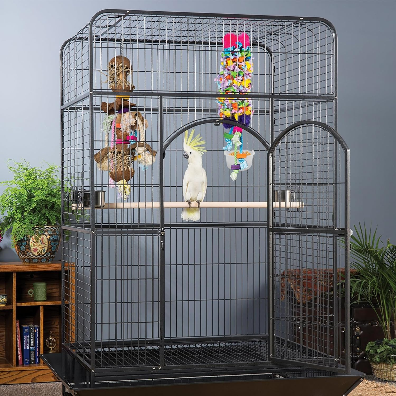 4 Pcs D Shape Plastic Bird Feeder Bowl with Hook Hanging for Parrot Parakeet Cockatiel Budgie Cage Accessories image number 2