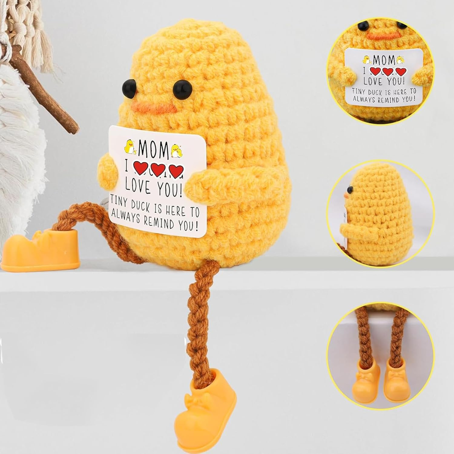 Long Legged Cute Support Duck Gifts &ndash; Handmade Crochet Knitted Positive Funny Doll Mom Birthday Mothers Day Christmas, I Duck Love You Mom, Perfect for Home Room Desk Decoration image number 5