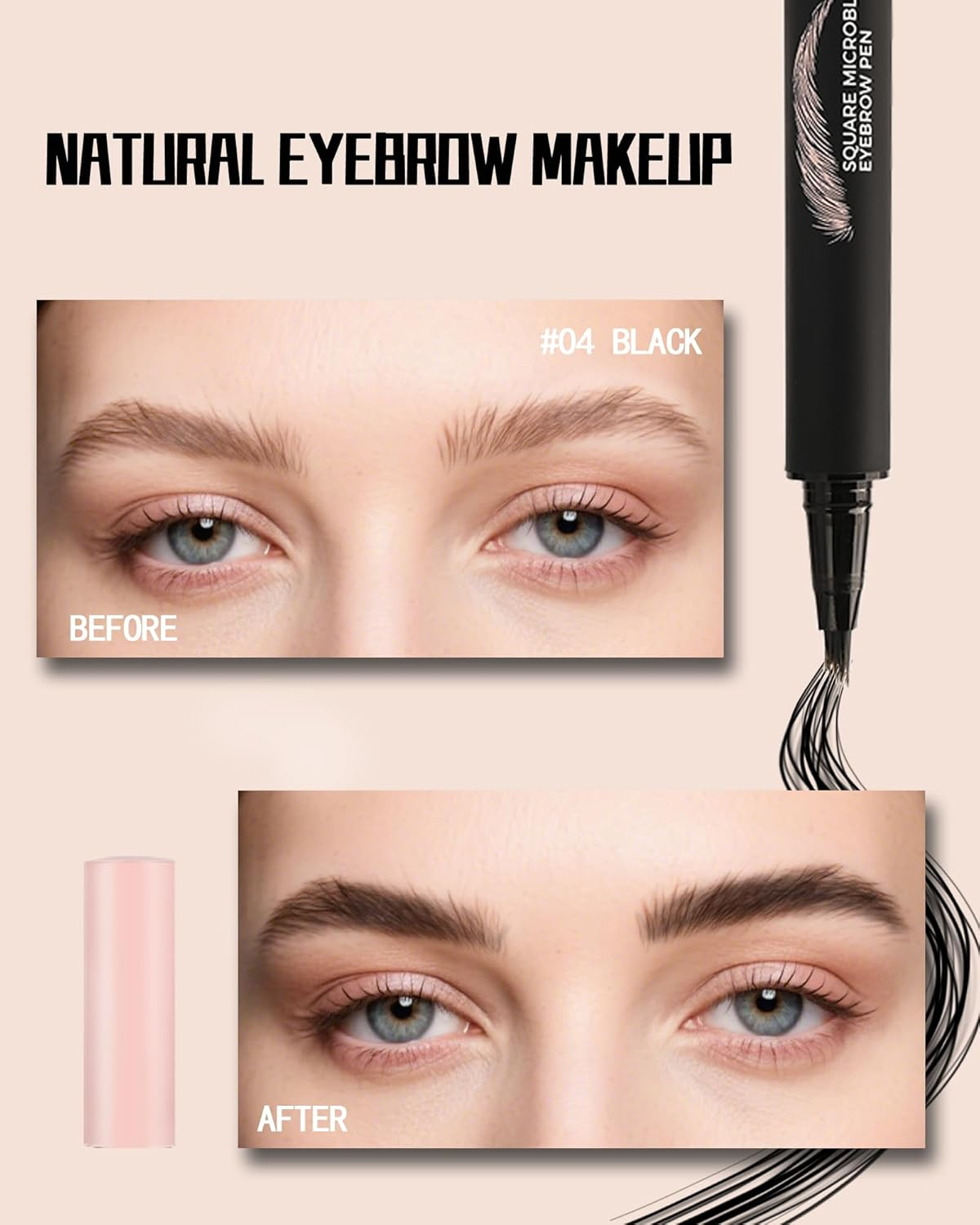 Microblading Liquid Eyebrow Pencil, Eyebrow Pencil, Waterproof, Smudgeproof, Multiple Fork Tip Hair Drawing, Precise Brush Tip, Long Lasting Formula, Women'S Makeup Lasts All Day 04 Black image number 1