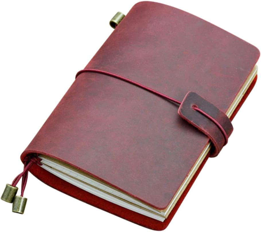Operitacx Leather Notebook Passport Size 5.31X4.13In Travel Journal Diary Notepad with Lined Grid and Blank Pages Vintage Cowhide Cover for Writing and Sketching