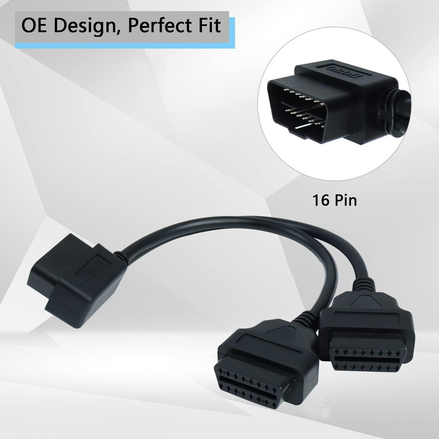 OBD2 Right Angle Splitter Y Cable Male Splitter to 2 Female Extension Cable 30Cm/12 image number 1