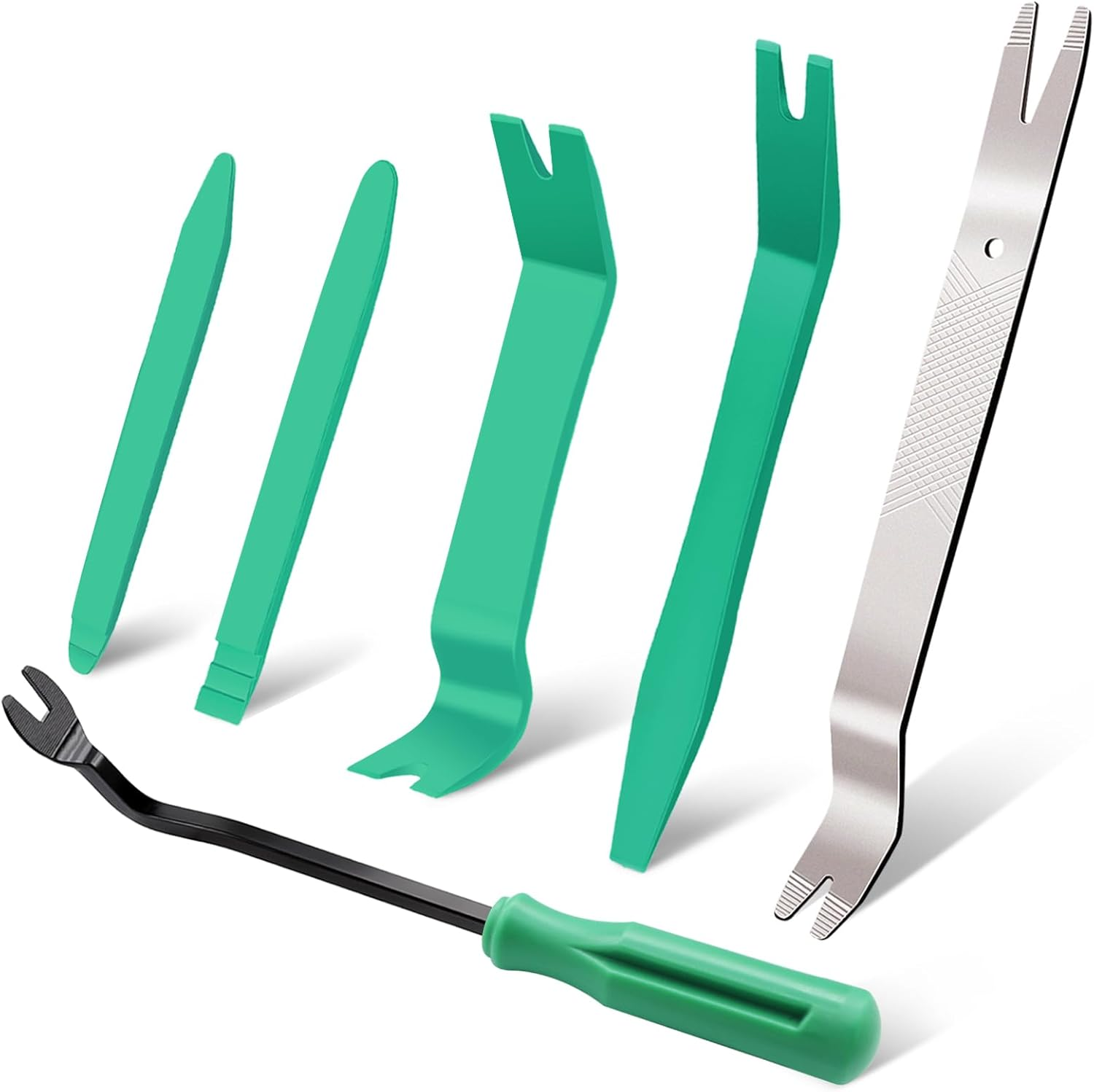 5 PCS Nylon Auto Trim Removal Tool Kit 1 Pc Metal Pry Tool, Door Panel Removal Tool Fastener Remover for Car Dash Radio Audio, Yellow