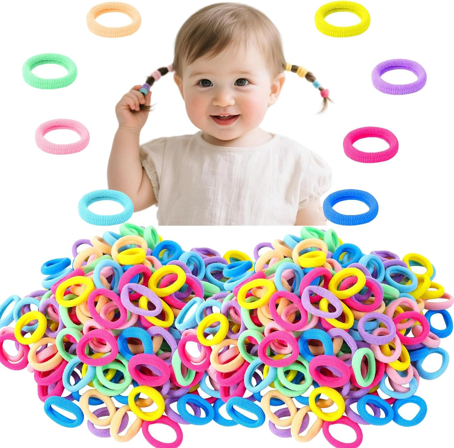 500 Pcs Baby Hair Ties,Small Hair Ties Cotton Mini Hair Ties No Damage Baby Girl Hair Accessories, Toddler Hair Ties for Girls and Kids image number 5