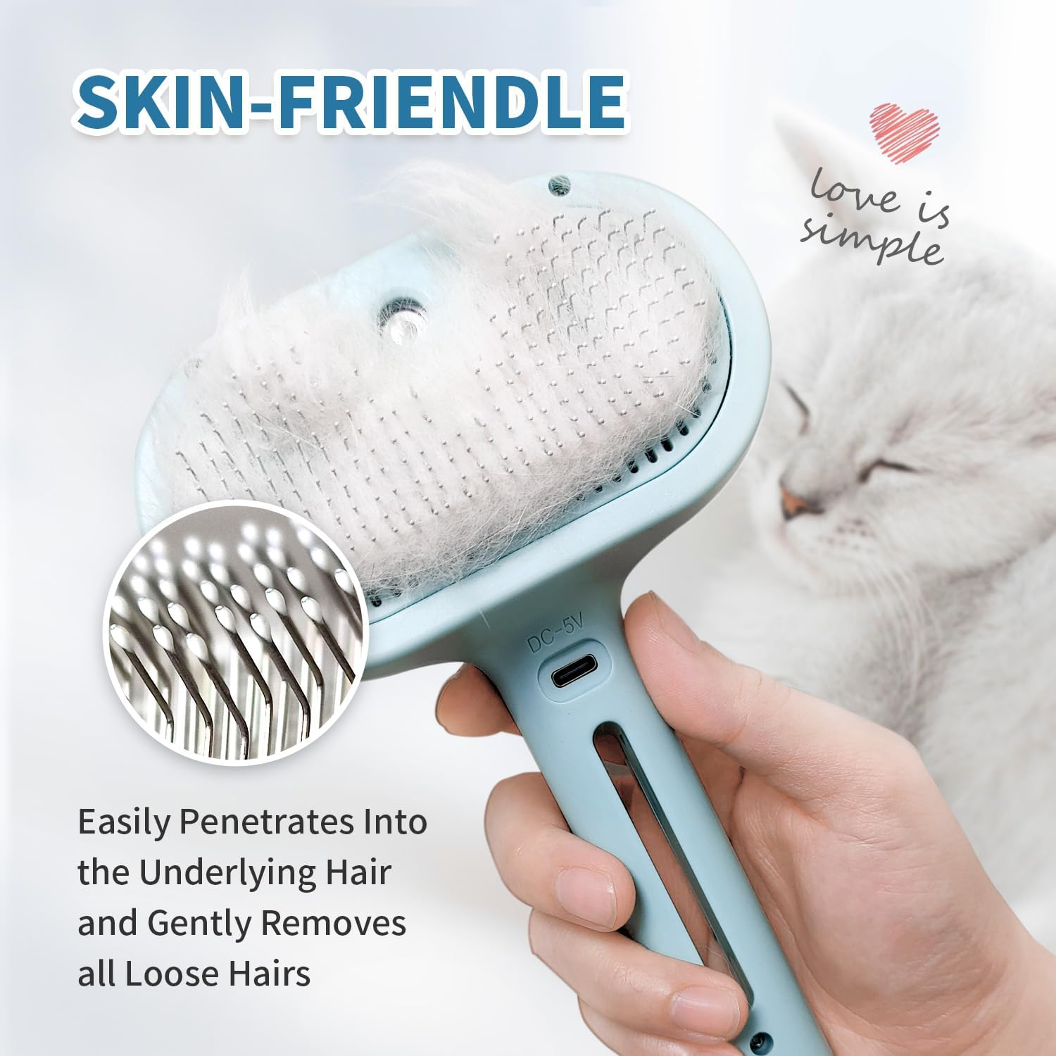 Dog Brush for Shedding, 3 in 1 Self Cleaning Steam Dog Brush - Anti-Static,Cat Steam Brush Removal Comb with Release Button, Grooming Tool for Long and Short Hair Pets, Blue image number 6