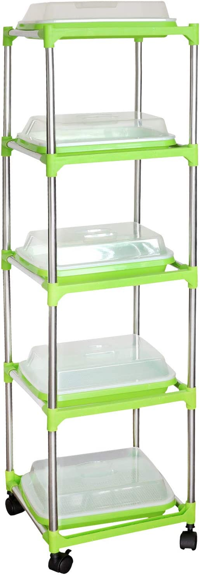 5 Layers Seed Sprouter Tray with Stainless Steel Shelf Soil-Free Healthy Wheatgrass Seeds Grower and Storage Trays for Garden Home Kitchen Office(5 Pack Seed Sprouter Trays with 5 Layers Shelf) image number 6