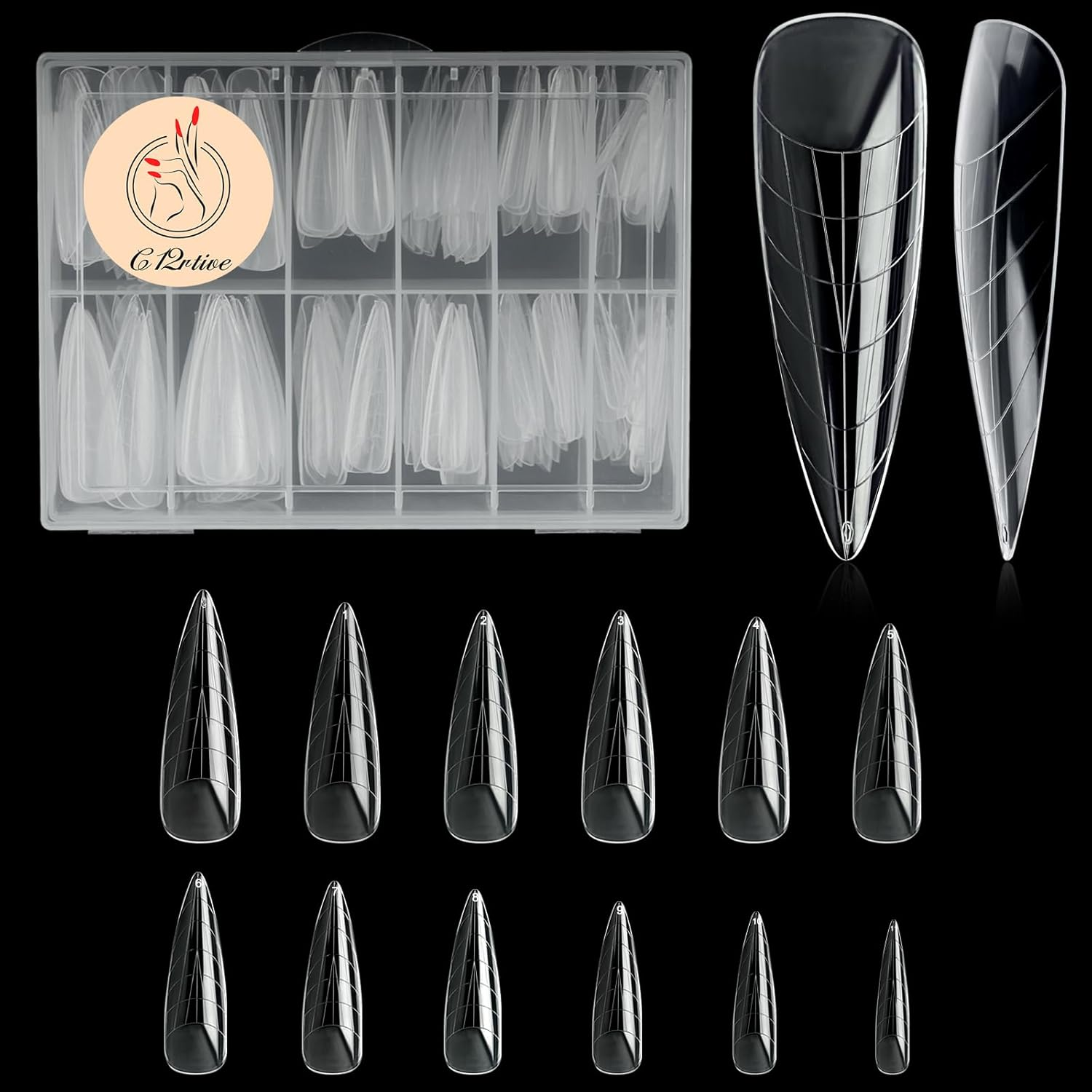 C12Rtive 120Pcs Dual Nail Forms,Upper Arched Extension Poly Nail Gel Nail Forms Full Cover Reusable Nail Molds 12 Sizes for Nail Art Design Salon&Diy