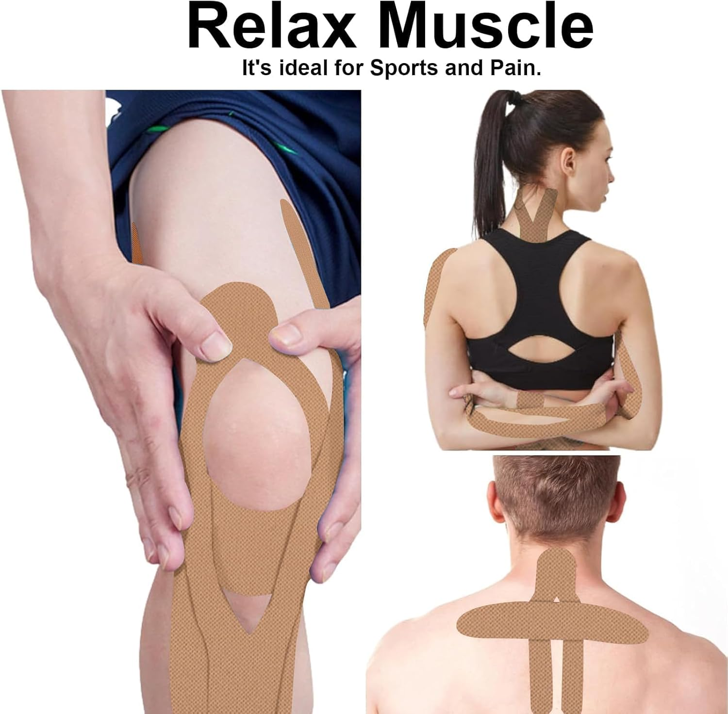 Kinesiology Tape, 4 Rolls Pain Relief Adhesive, Best Therapeutic Muscle Support Aid,2In X 16.4Ft(5Cm X5M)Waterproof Athletic Sports Tape Physio Tape for Knees, Shoulder, Ankles, Elbow, Joint Support(Beige) image number 4