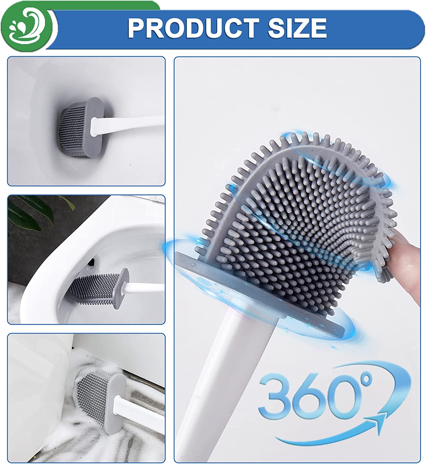 XUXRUS Silicone Toilet Brush with Quick Drying Holder Set -2Pack, Bathroom Toilet Brushes Set with No-Slip Silicone Handle & Anti-Drip Base (Flooring/Wall Mounted) -White image number 4