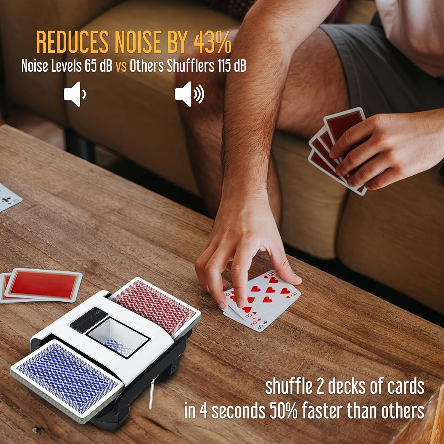 Automatic Card Shuffler for 1&ndash;2 Decks, Auto & Manual Modes, Ultra-Quiet, Rechargeable Card Shuffler Compatible with UNO, Monopoly, Phase 10 & Board Games image number 1