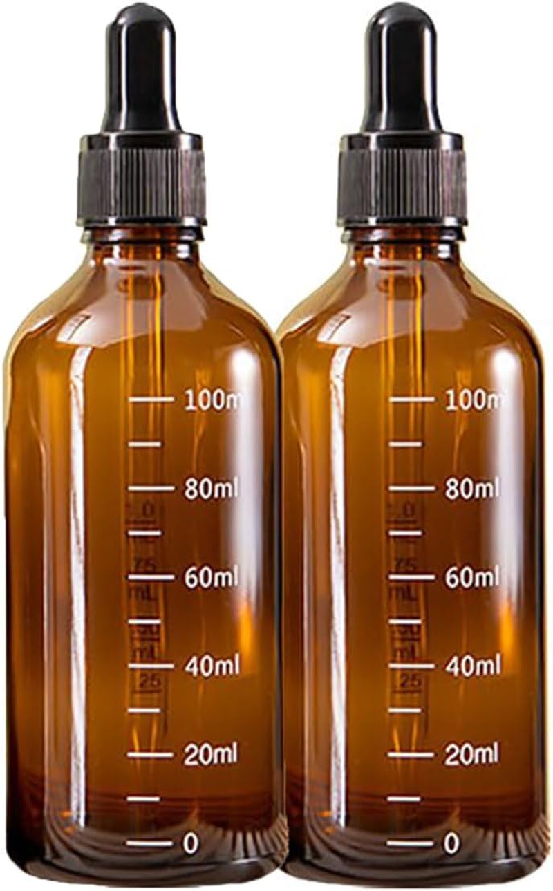 Glass Dropper Bottles 2 Pcs 100Ml Amber Refillable Dropper Bottle with Measured Eye Dropper for Essential Oils Perfume Travel Storage Leralsta
