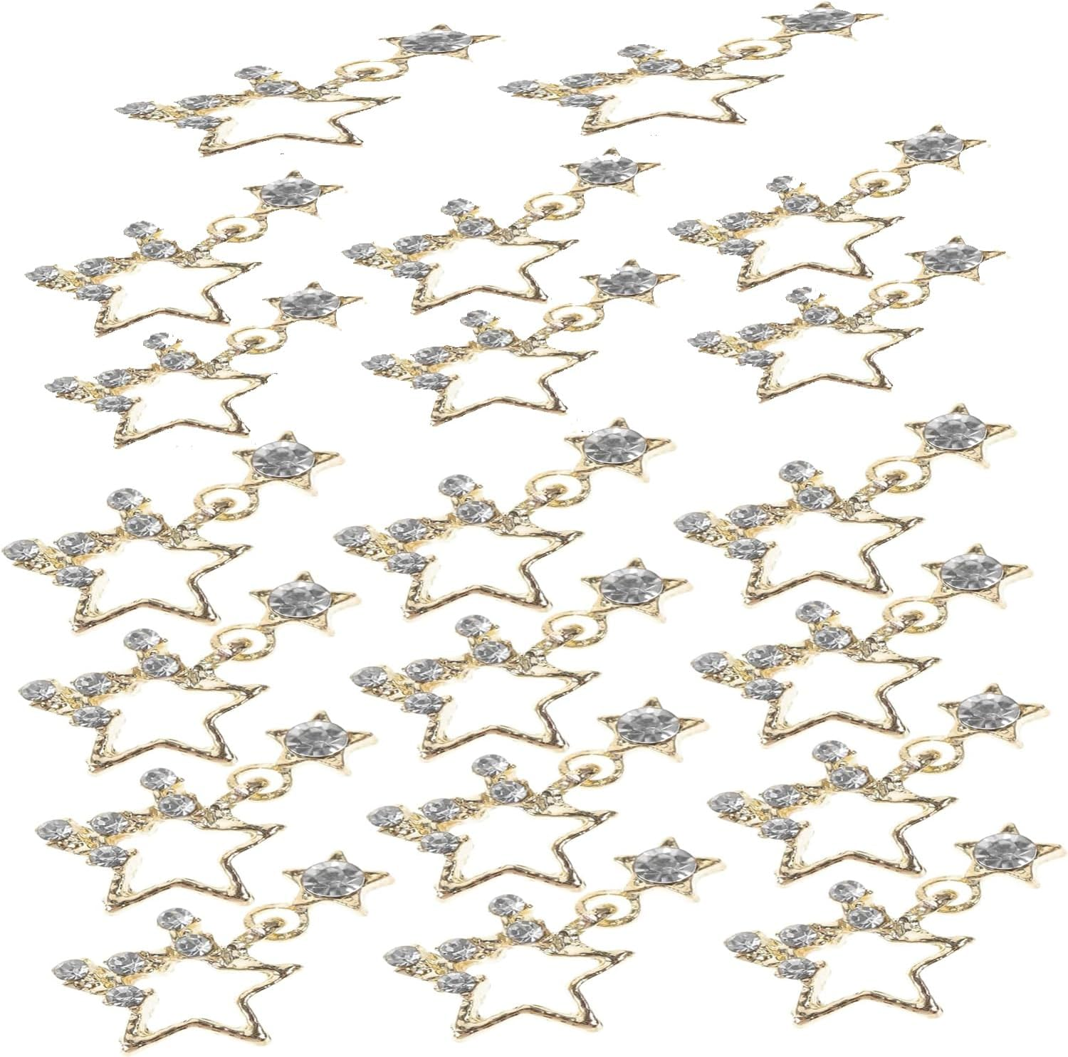 20PCS 3D Silver Stars Nail Charms, Rhinestones Nails Gems Shiny Crystal Star Nail Art Supplies for DIY Crafts Nail Accessories (Golden)