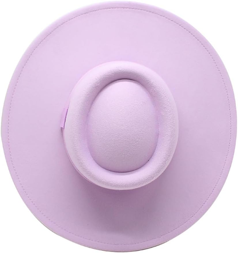 Purple Fedora Hat Fashion Jazz Hat Felt Fedora Hat Wide Brim Flat Top Wedding Dress Hat Elegant Pork Pie Hats for Women Men, Purple image number 3