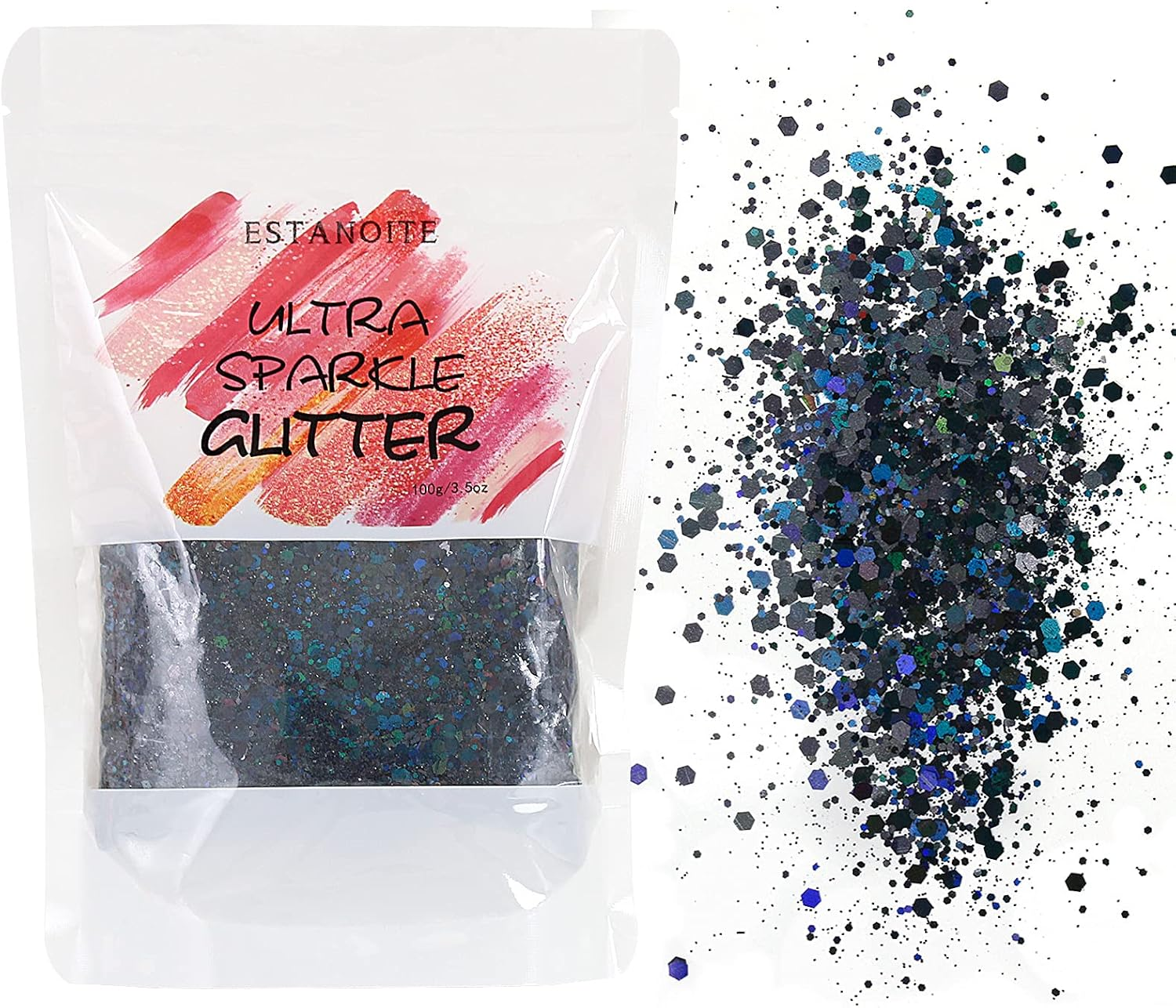 Estanoite Holographic Chunky Glitter 100G, Resin Glitter for Craft, Cosmetic Nail Glitter, Mixed Glitter for Epoxy Arts, Body, Face, Nail, Chunky Glitter for Tumblers (Gold)