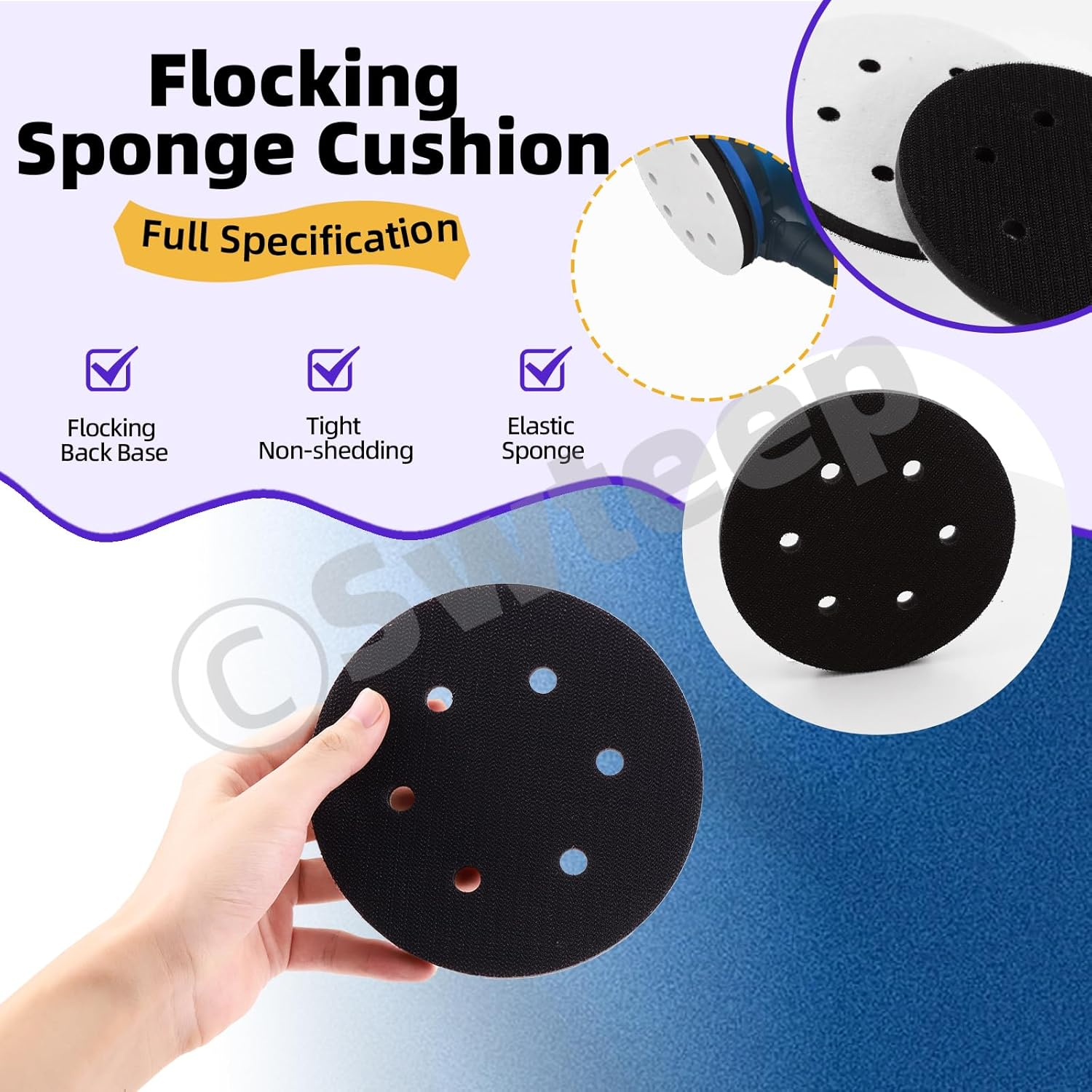 Swpeet 5Pcs 3-Inch No Hole Hook and Loop Soft Polyester Sponge Density Interface Buffer Pad, Automobile Metal Polishing Backing Polisher Cushion Drill Sand Buffer Pads for Home Decoration Crafting image number 5