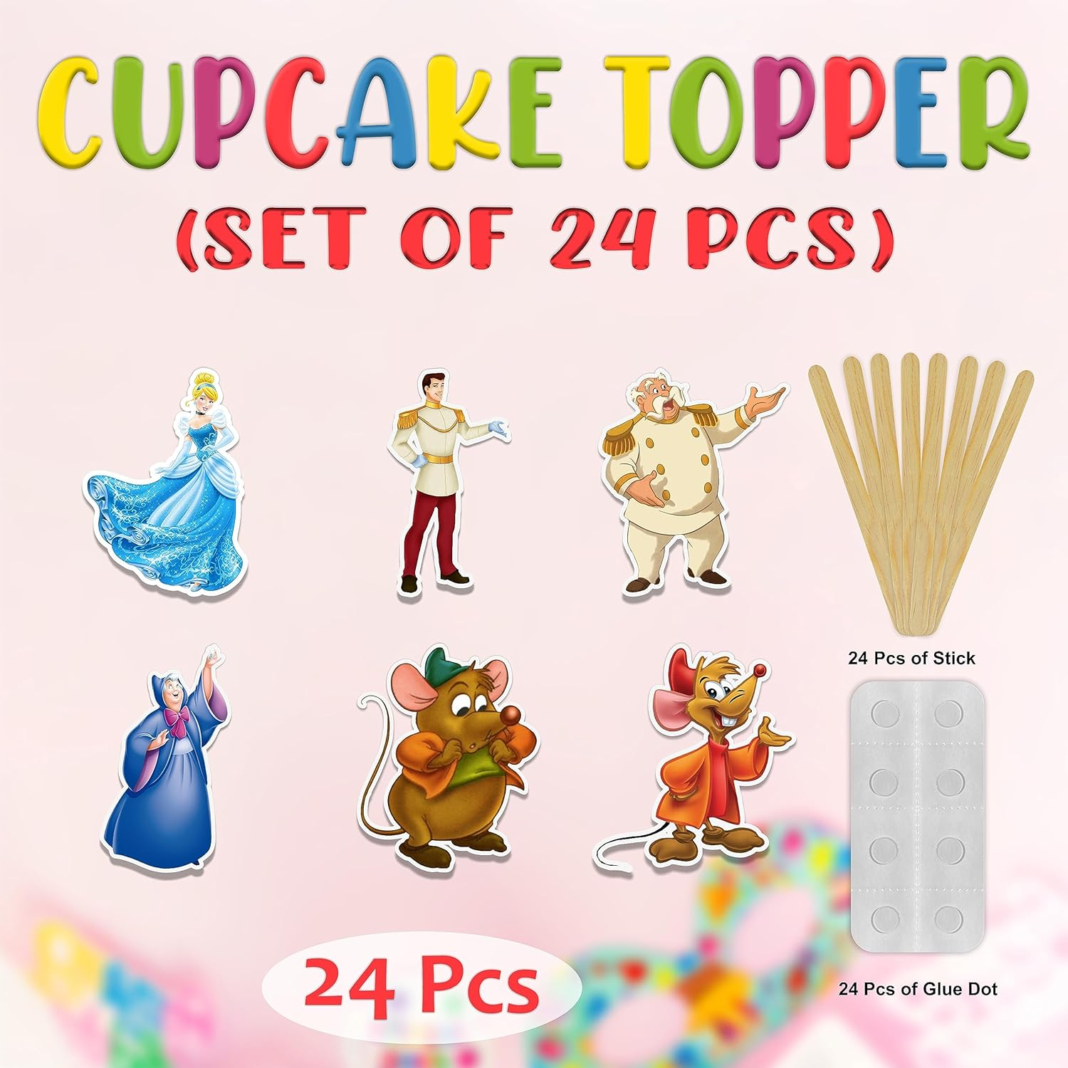 Seyal Cnderela-Themed Happy Birthday Cake Topper &ndash; Sparkling Party Decoration for Girls, Kids, Fairytale Theme, or Royal Birthday Celebration Cake Decor image number 4