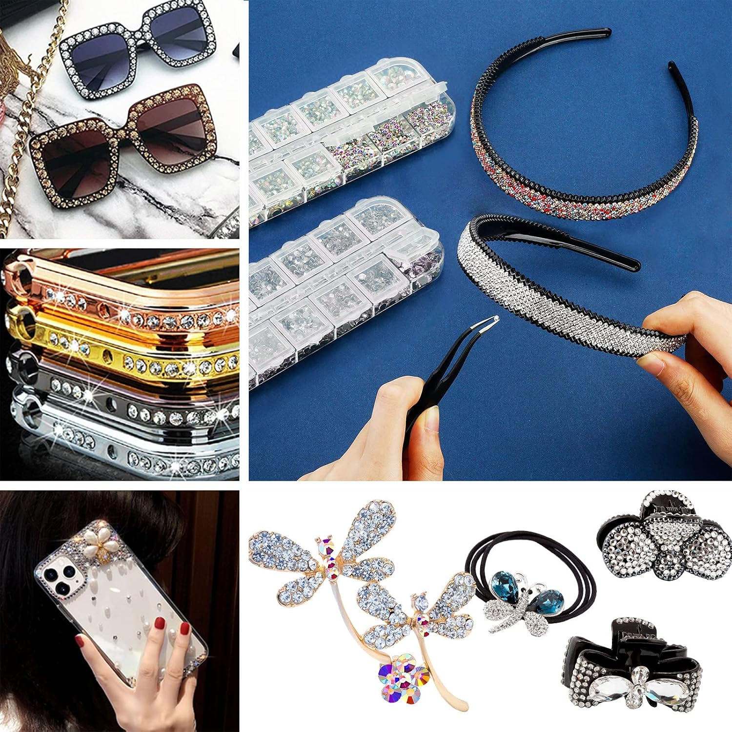 ANGNYA Nail Art Rhinestones Decorations Nail Stones for Nail Art Accessories and Clear Crystal Rhinestones with Pick up Tweezer and Rhinestone Picker Dotting Pen