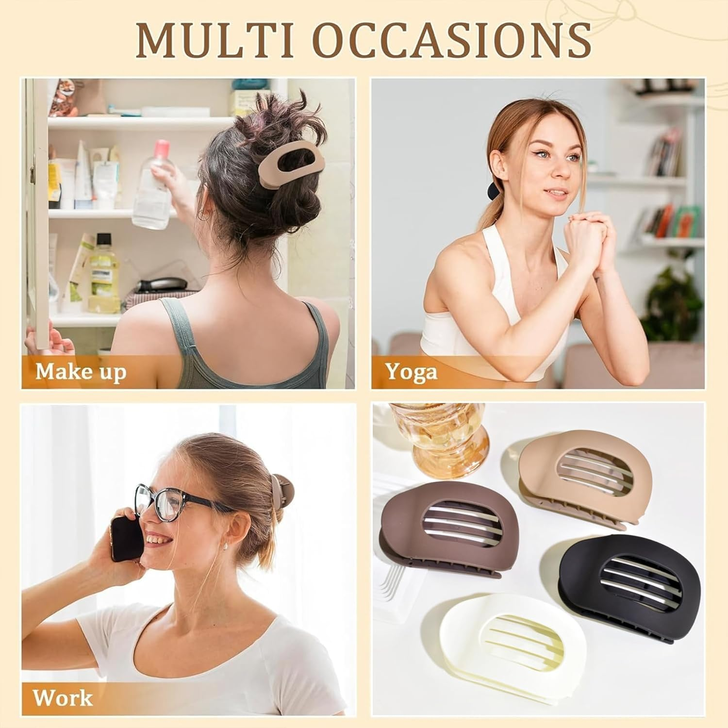 Pack of 6 Hair Clips for Women, Hair Clip, Flat Claw Clip, French Hair Clips Women, Strong Hold Side Hair Clips, French Hair Clip for Thick and Thin Hair