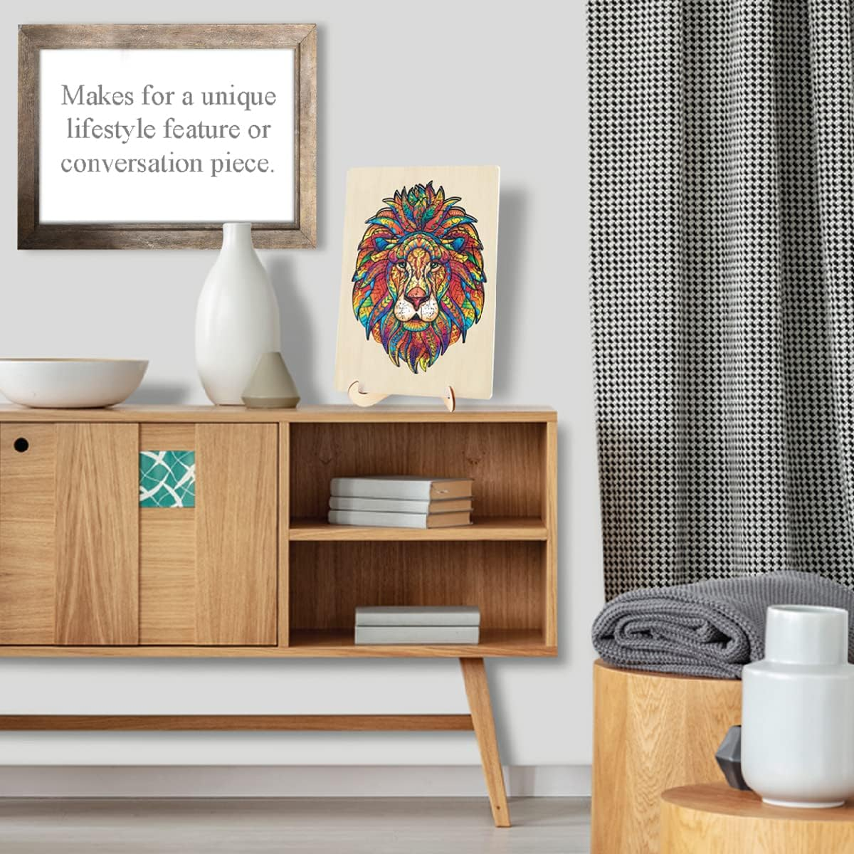 Puzzle Master Wooden Puzzle - Art Jigsaw Wood Cut Puzzle with Display Stand for Adults and Kids - Lion 145-Pieces Set image number 5