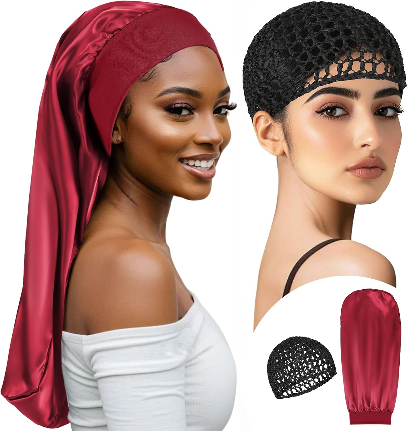 Long Bonnet-Crochet Hair Net Set