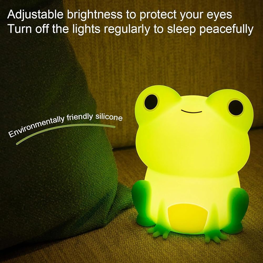 ANJOGIFT LED Night Light, Cute Frog Touch Control Soft Silicone Portable Bedroom Lamp, Brightness Adjustable, Non-Flickering Eye-Caring Warm Light, Type-C USB Rechargeable, Timing Function