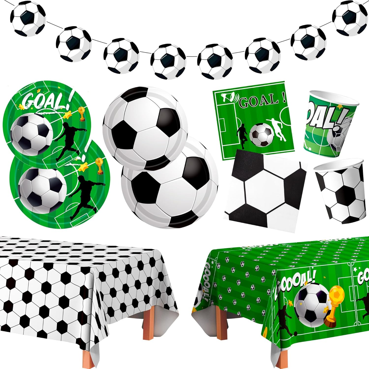 Soccer Party Tableware, Soccer Birthday Tableware Set Plates and Napkins Table Cloth Soccerball Decoration Banner Etc Soccerball Theme Party Tableware for Party Decorations Supplies image number 3