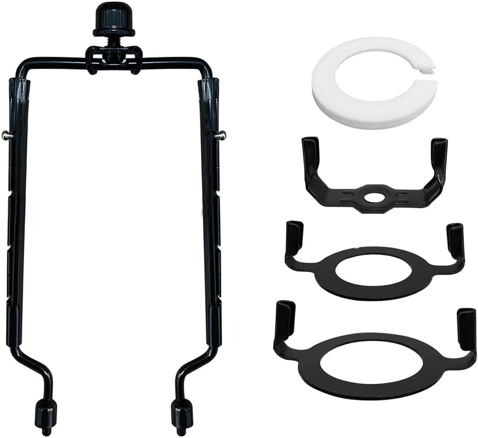 Shusmda 2Piece Lamp Shade Harp Holder 7Inch E14,E26,E27 Light Base Adapter Black Horn Frame Lampshade Bracket image number 5