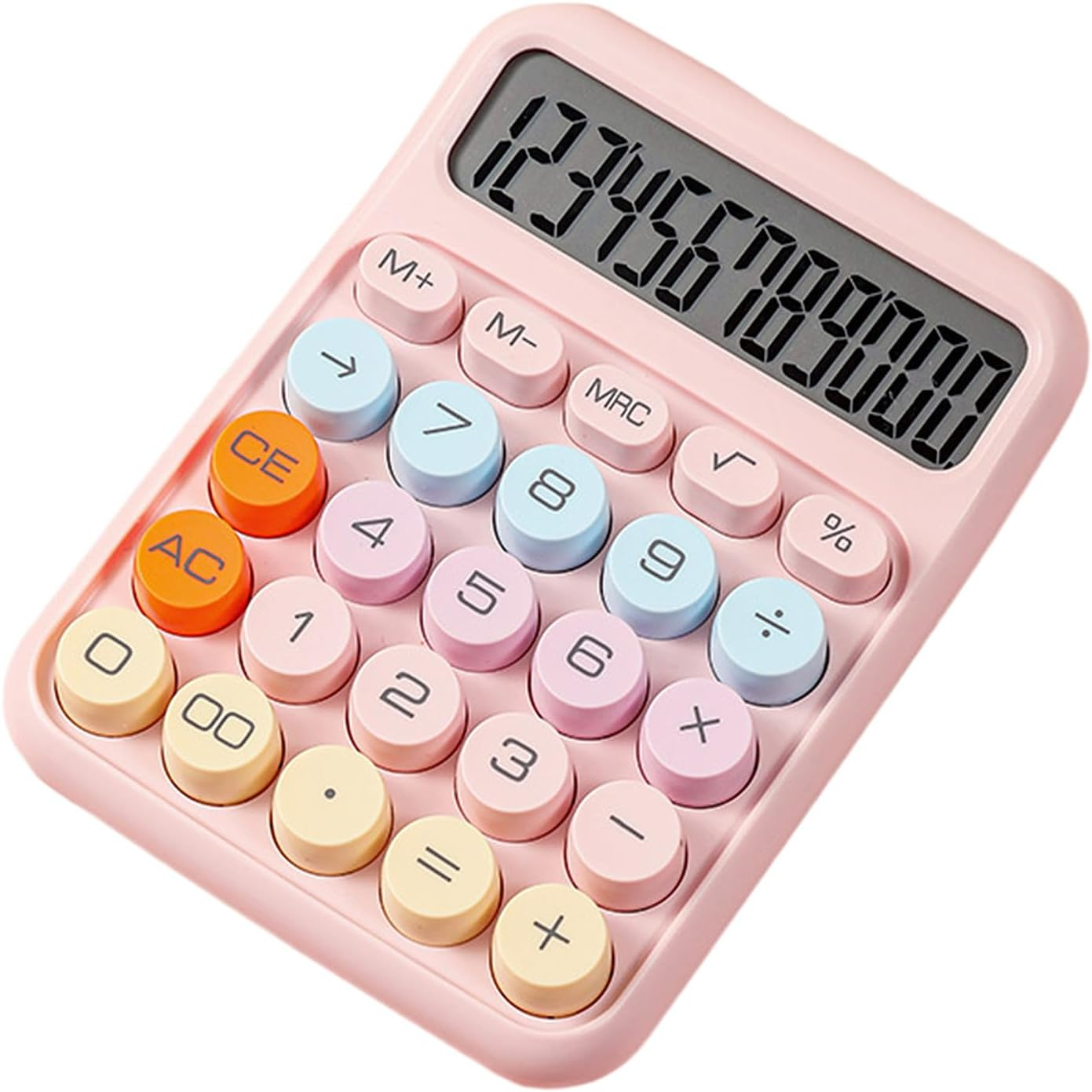 Mechanical Calculator 12 Digit Large LCD Display Big round Button Cute Candy Colored Calculator Suitable for Office School Home for Students Accountant-Yellow
