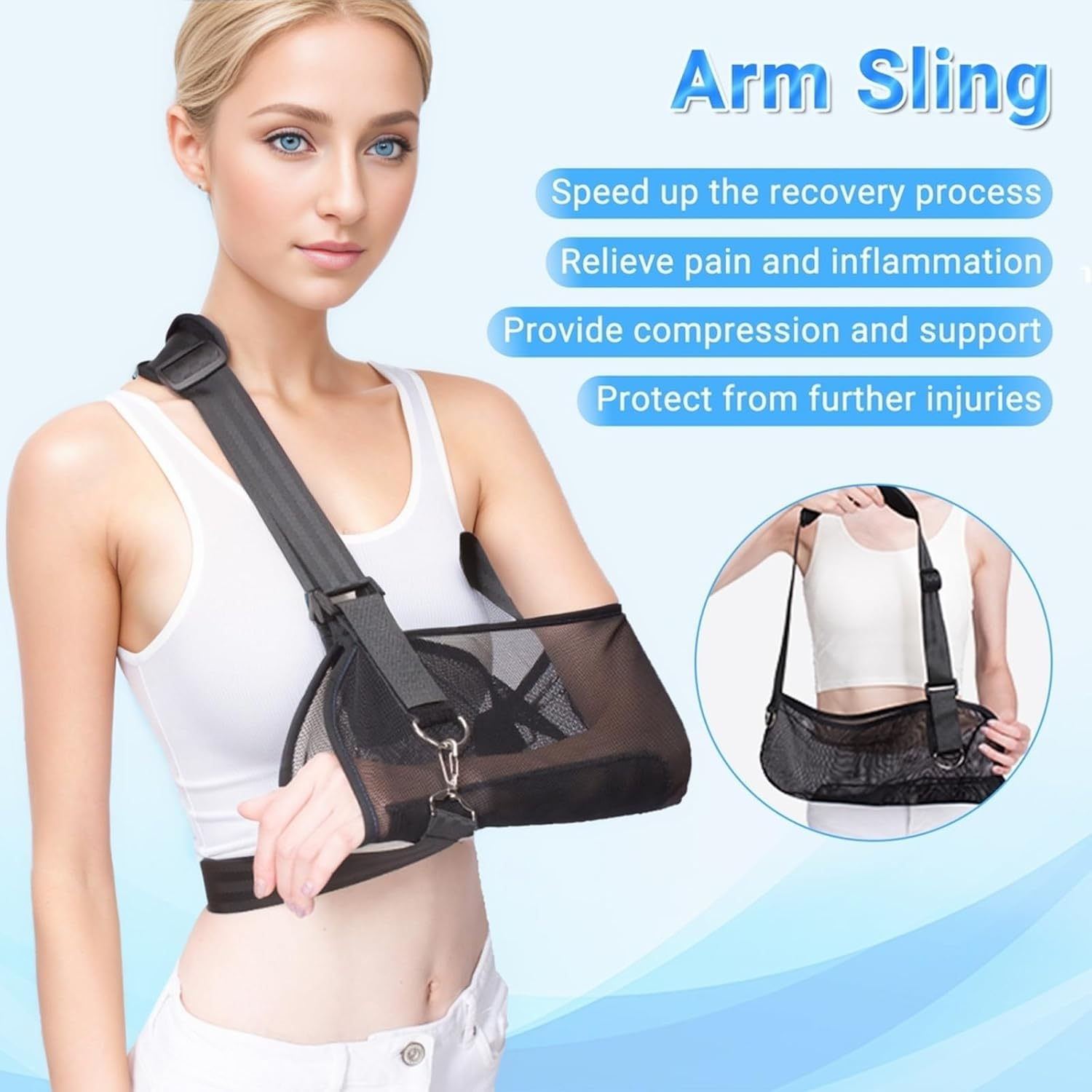 Arm Sling for Shower Men and Women,Breathable Mesh Shoulder Sling for Left Arm Support,Arm Sling Shoulder Immobilizer for Dislocation, Fracture,Rotator Cuff Injury(S) image number 6