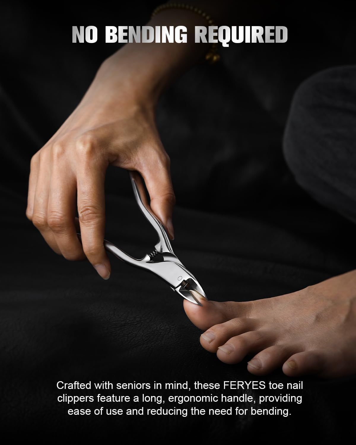 FERYES Podiatrist Toenail Clippers for Seniors - 4.4Inch Stainless Steel Long Handle Toe Nail Clippers, Precision Trimming for Thick & Ingrown Nails image number 3