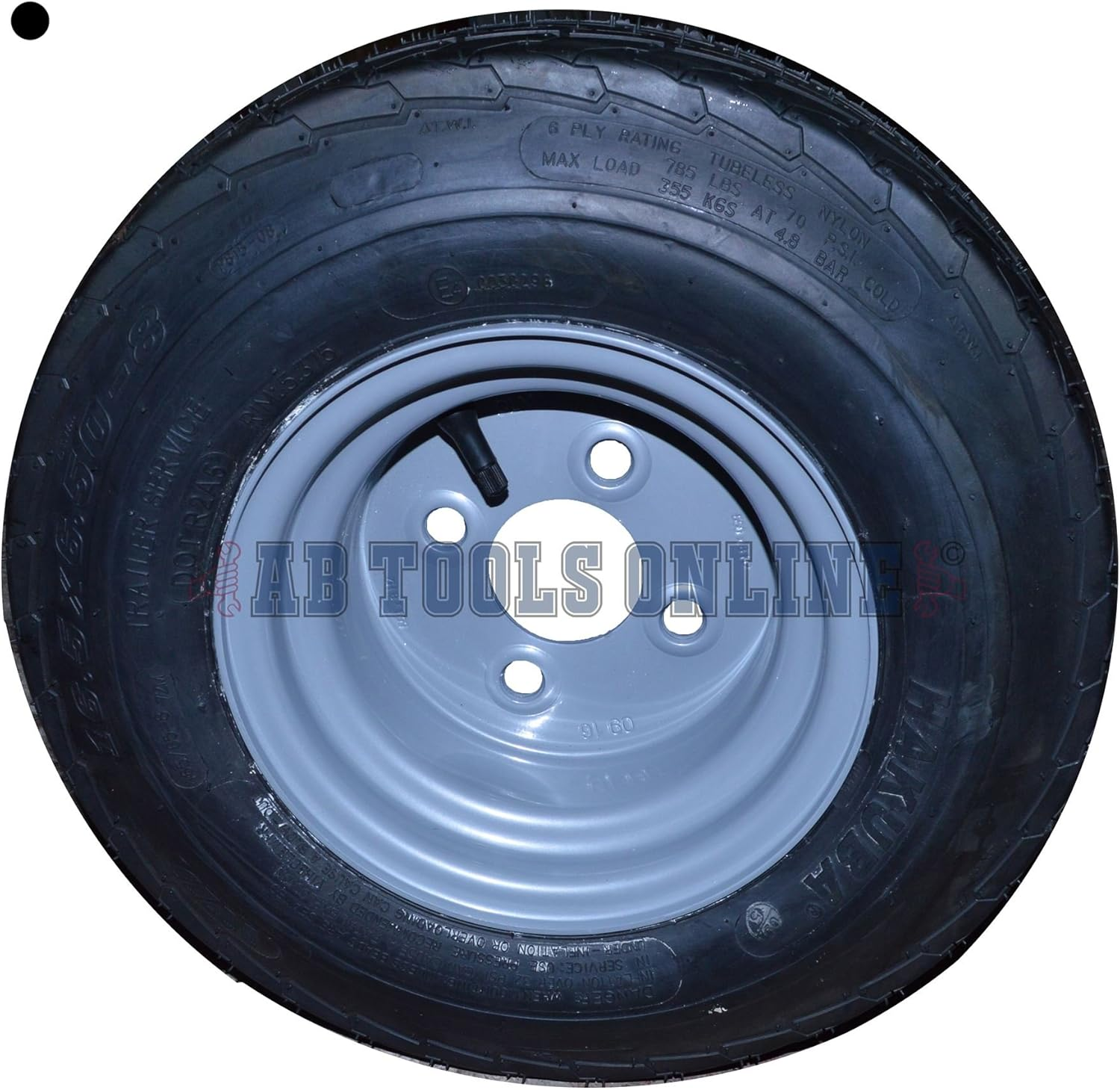 16.5/6.50-8 Trailer Tyre Wheel Rim 100Mm PCD 6PLY 4 Stud 72M TRSP46 image number 2