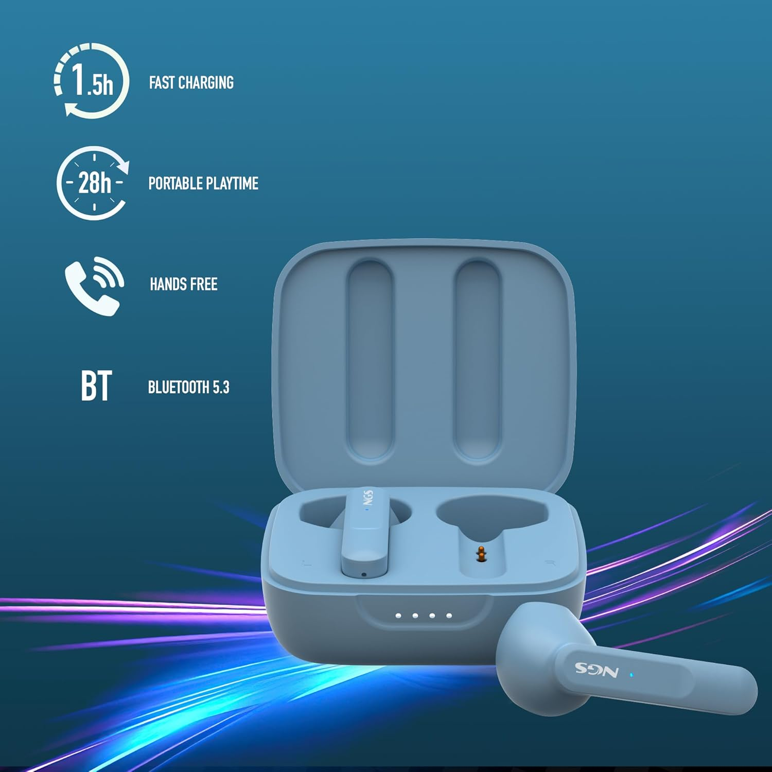 NGS ARTICA Move Rain Wireless Headset, Compatible with Bluetooth 5.3 Technology and TWS. 28-Hour Battery, Touch Control, ENC Technology, Blue image number 6