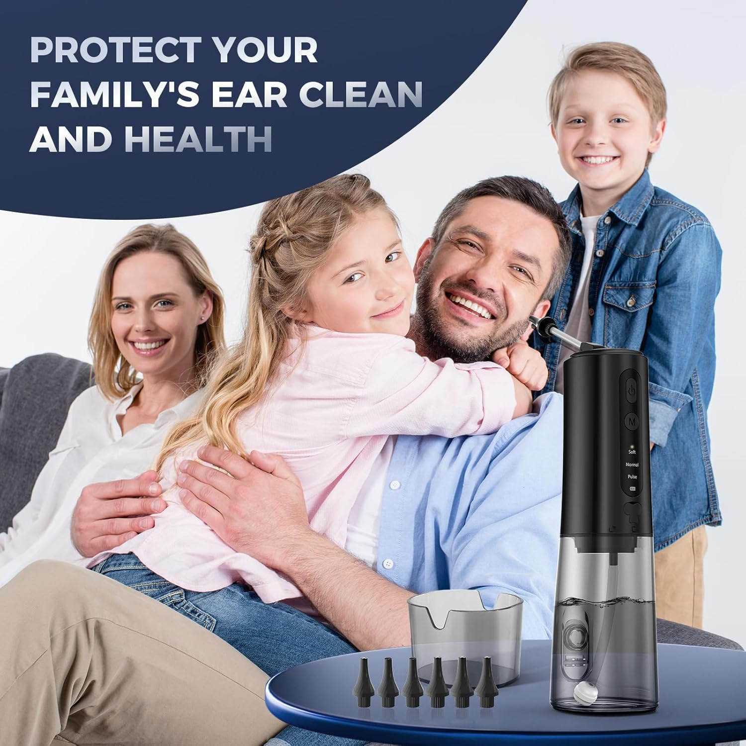 Kisfam Ear Cleaner Ear Wax Removal, Ear Wax Cleaner with 6 Reusable Replacement Tips and 3 Water Pressure Modes, Safe Electric Ear Wax Removal Tool, IPX7 Waterproof USB-C Rechargeable Black image number 1