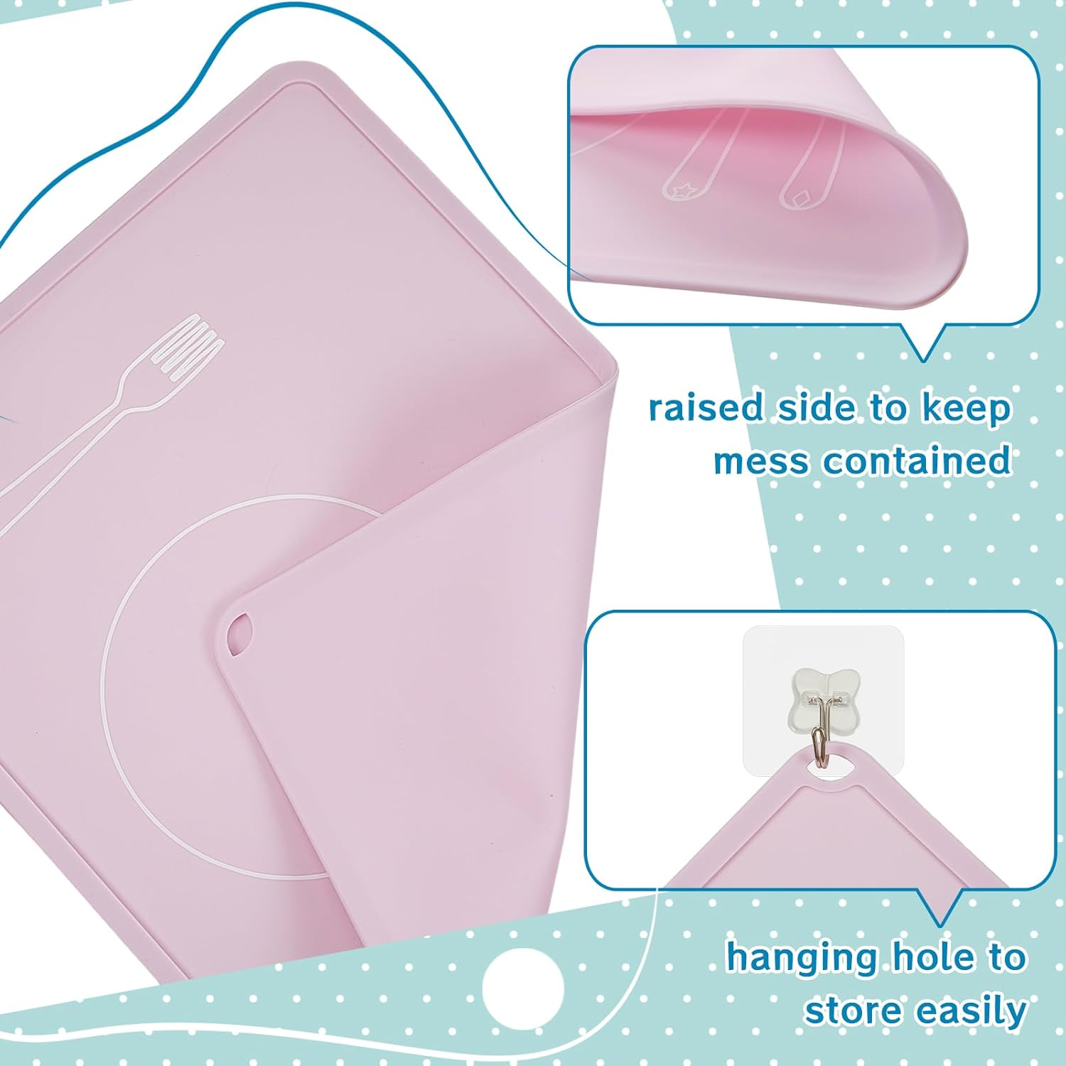 Zhehao 4 Pcs Montessori Kids Placemat 16 X 12'' Non Slip Baby Silicone Placemats for Toddlers Baby Eating Mat Food Mats for Toddler Dining Table Setting Learning Travel Kitchen(Multi Colors) image number 2